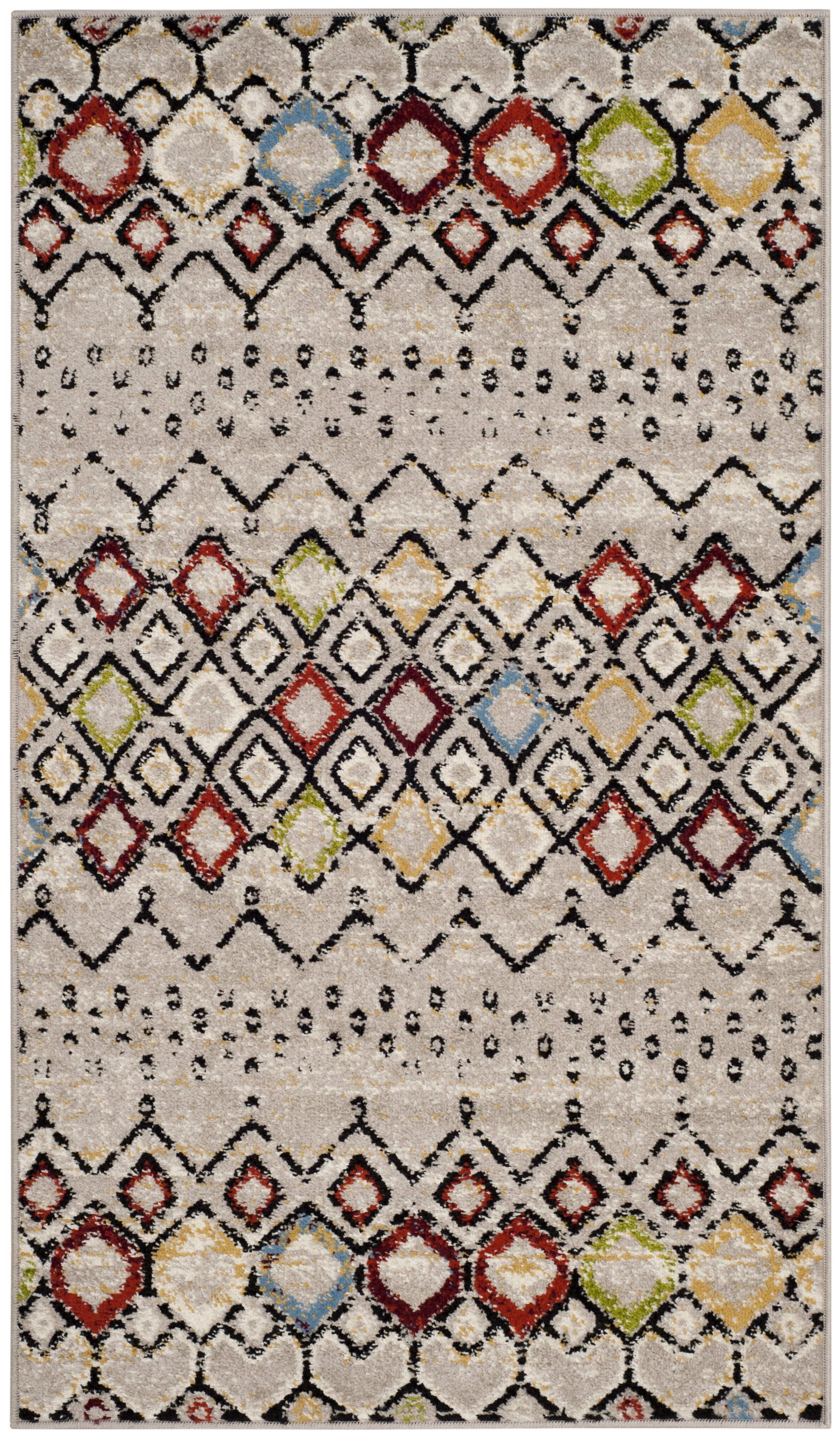 Light Grey Multicolor Geometric Low Pile Area Rug