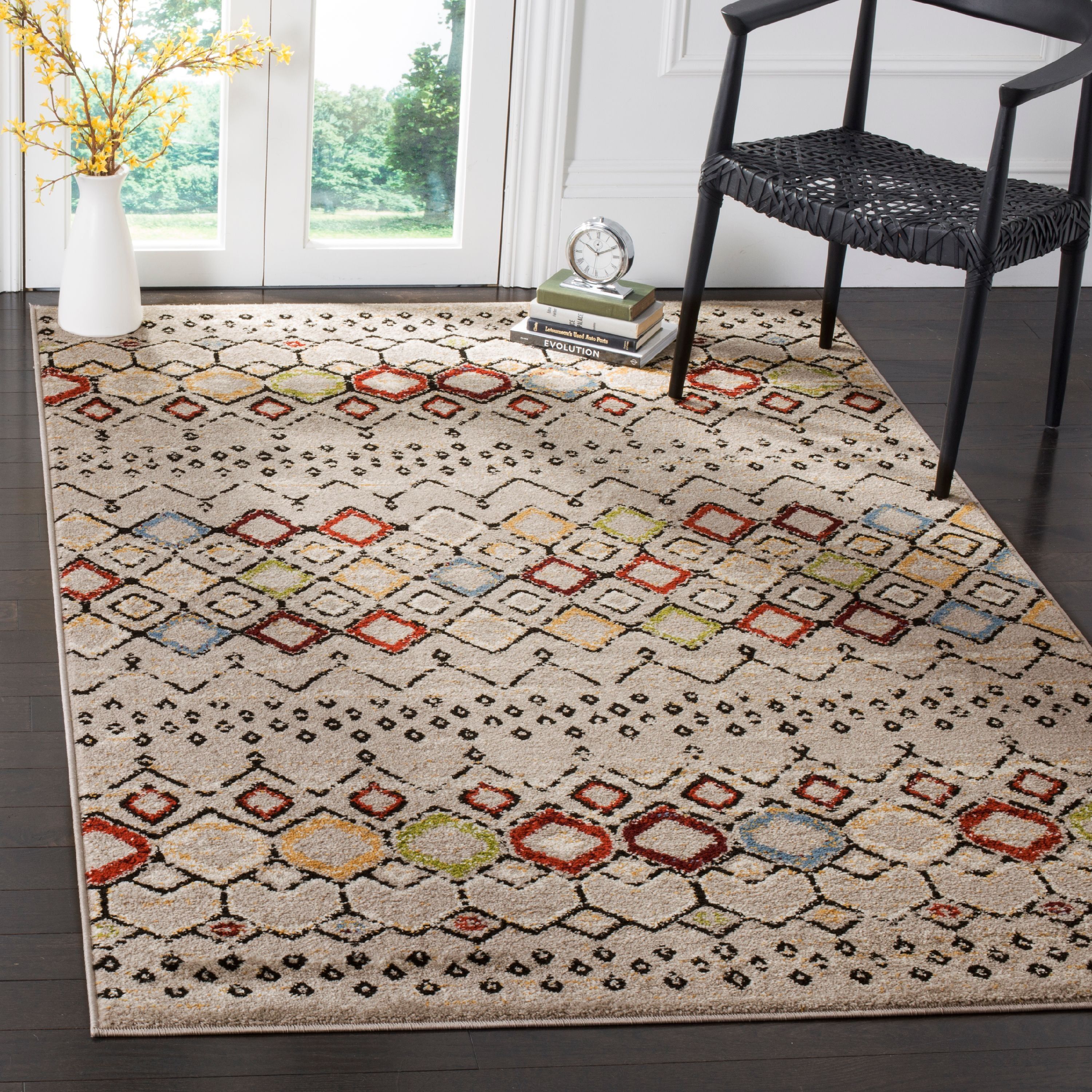 Light Grey Multi Geometric Synthetic 9' x 12' Area Rug