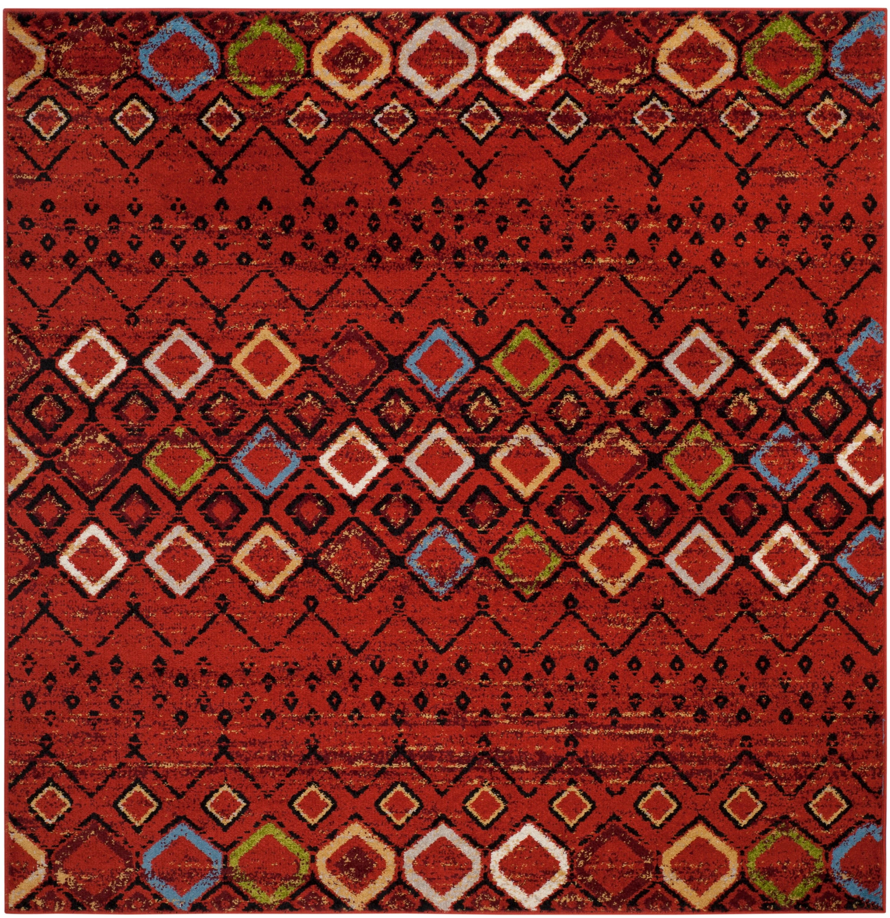 Terracotta & Multi Moroccan Boho 11' Square Synthetic Area Rug