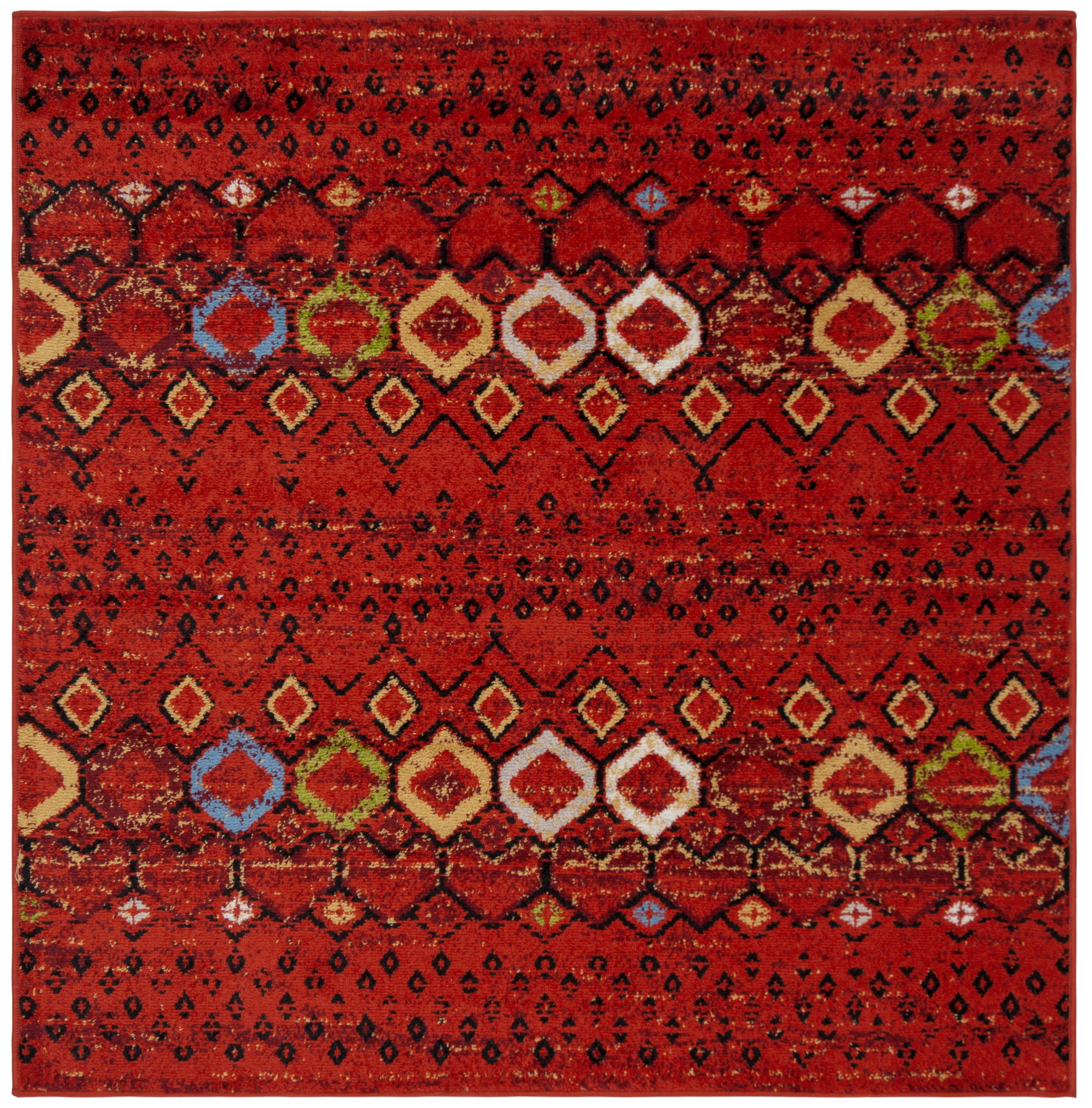 Terracotta and Multi Geometric Easy-Care Synthetic Area Rug, 5'1" Square