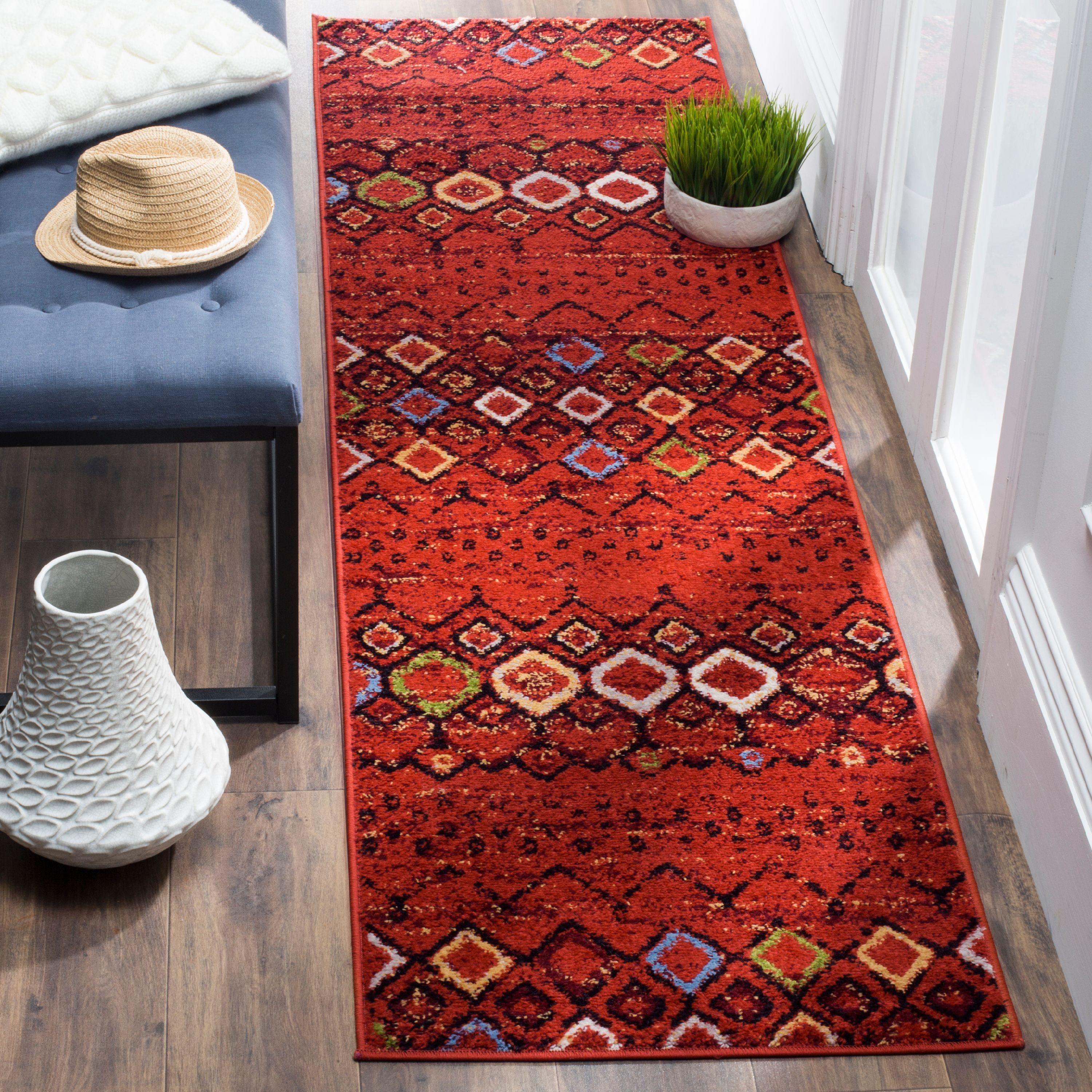 Terracotta Geometric Bohemian Runner Rug, 2'3" x 10'