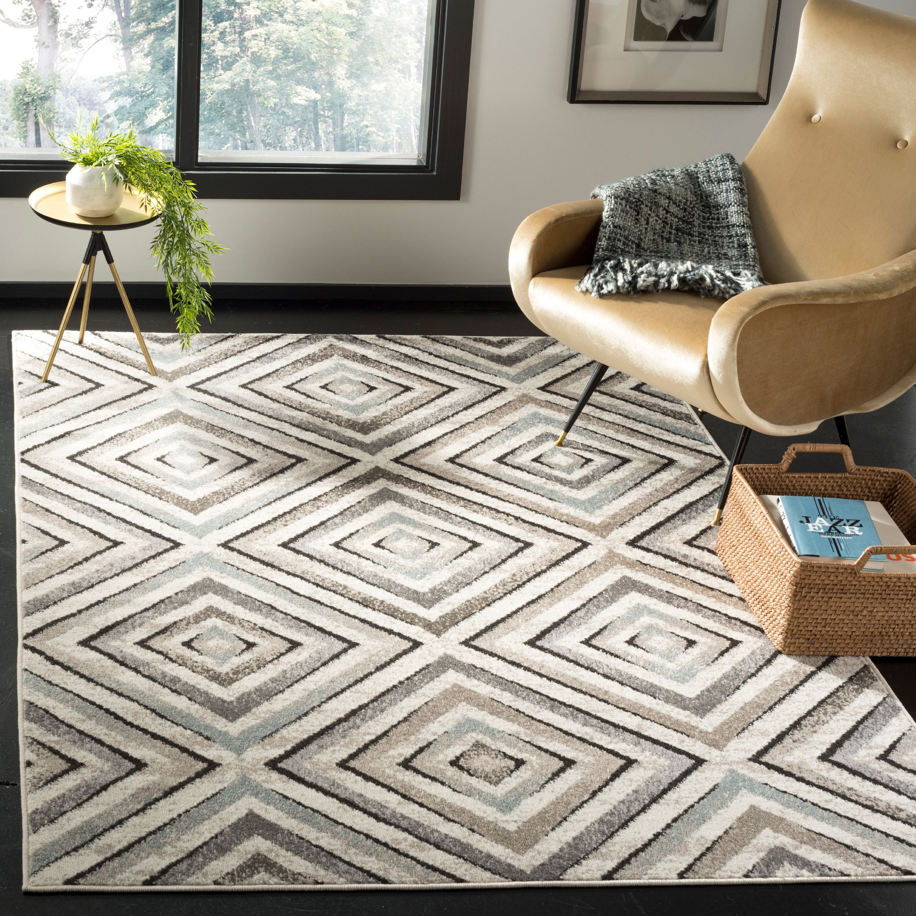 Gray Geometric Synthetic Rectangular 9' x 12' Area Rug