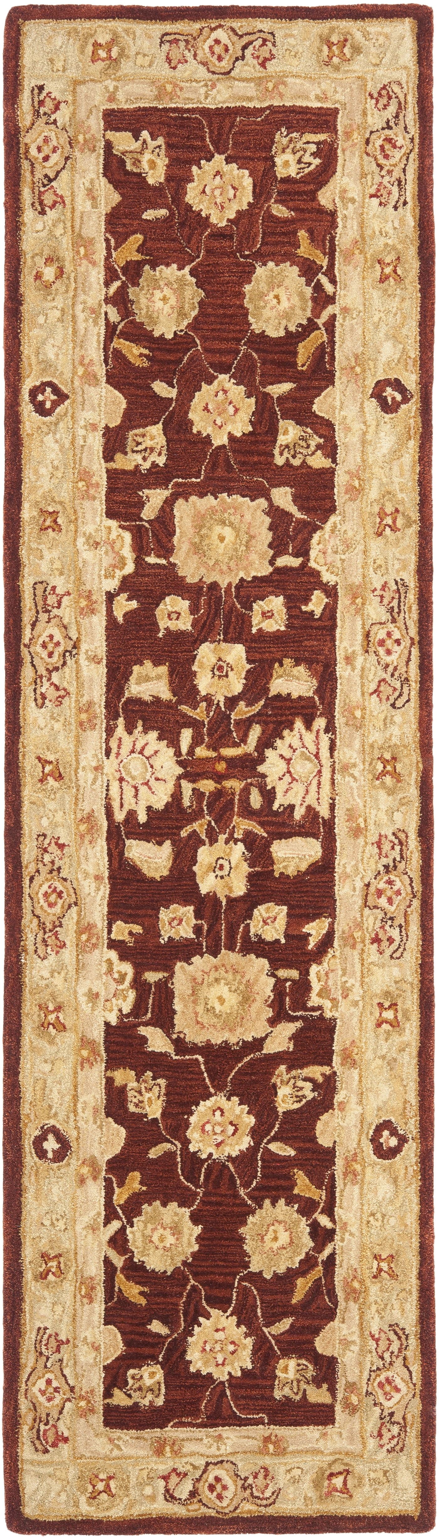 Handmade Red and Sage Wool Runner Rug with Floral Motifs