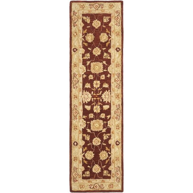Handmade Red and Sage Wool Runner Rug with Floral Motifs