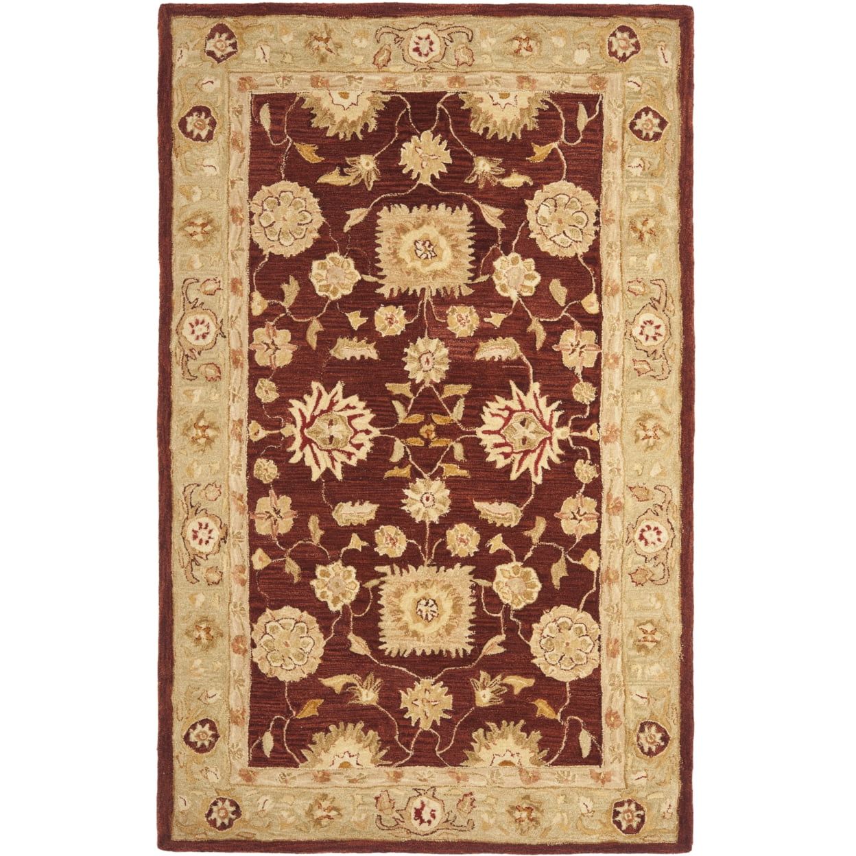 Hand-Tufted Round Red and Sage Wool Rug, 4' x 4'