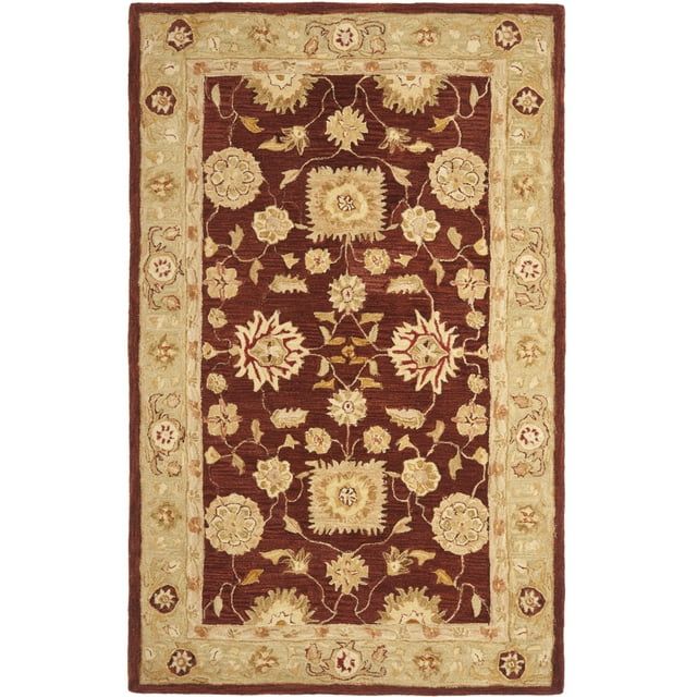Hand-Tufted Round Red and Sage Wool Rug, 4' x 4'