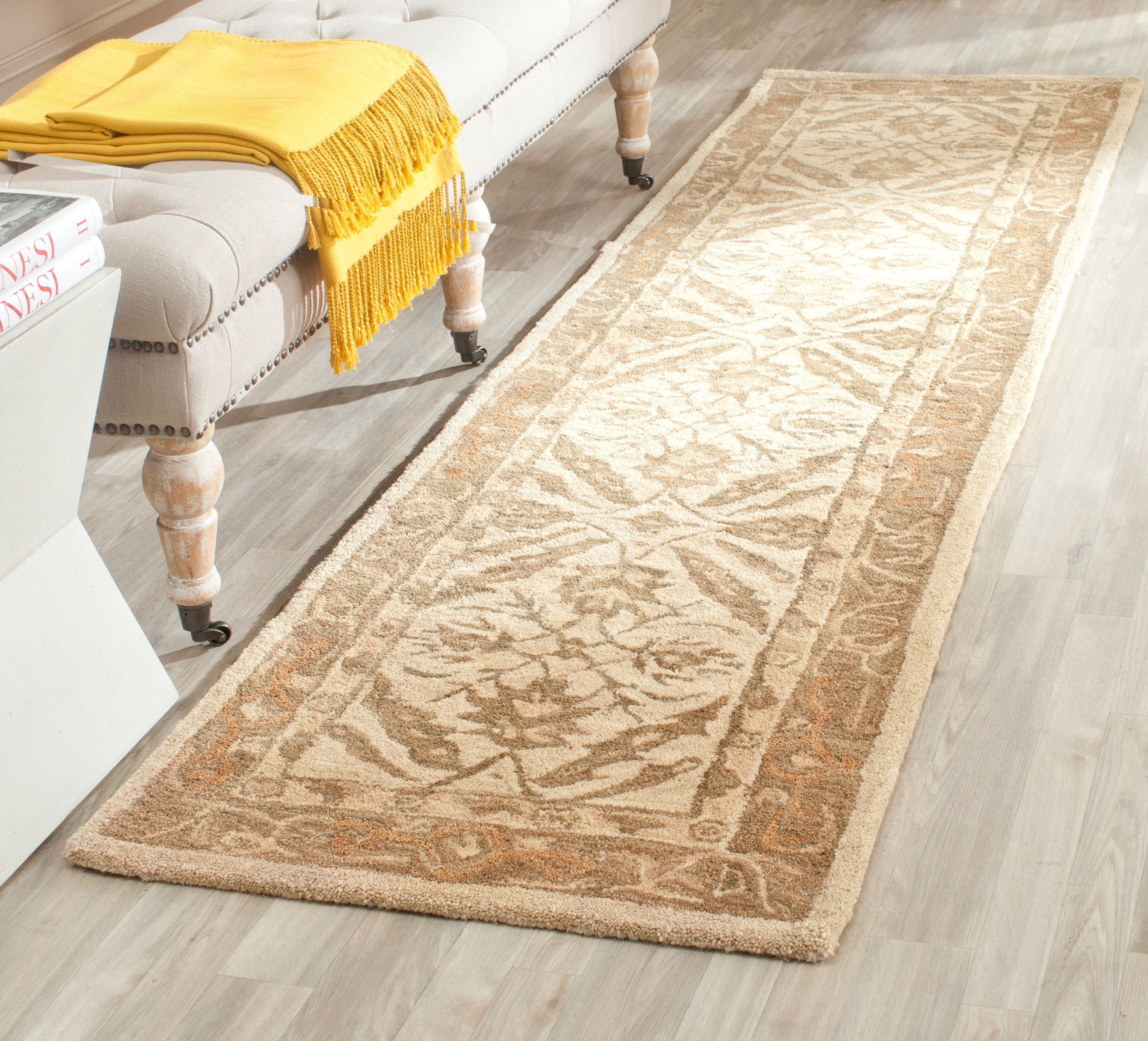 Hand-Tufted Ivory and Brown Wool Runner Rug, 2'3" x 8'