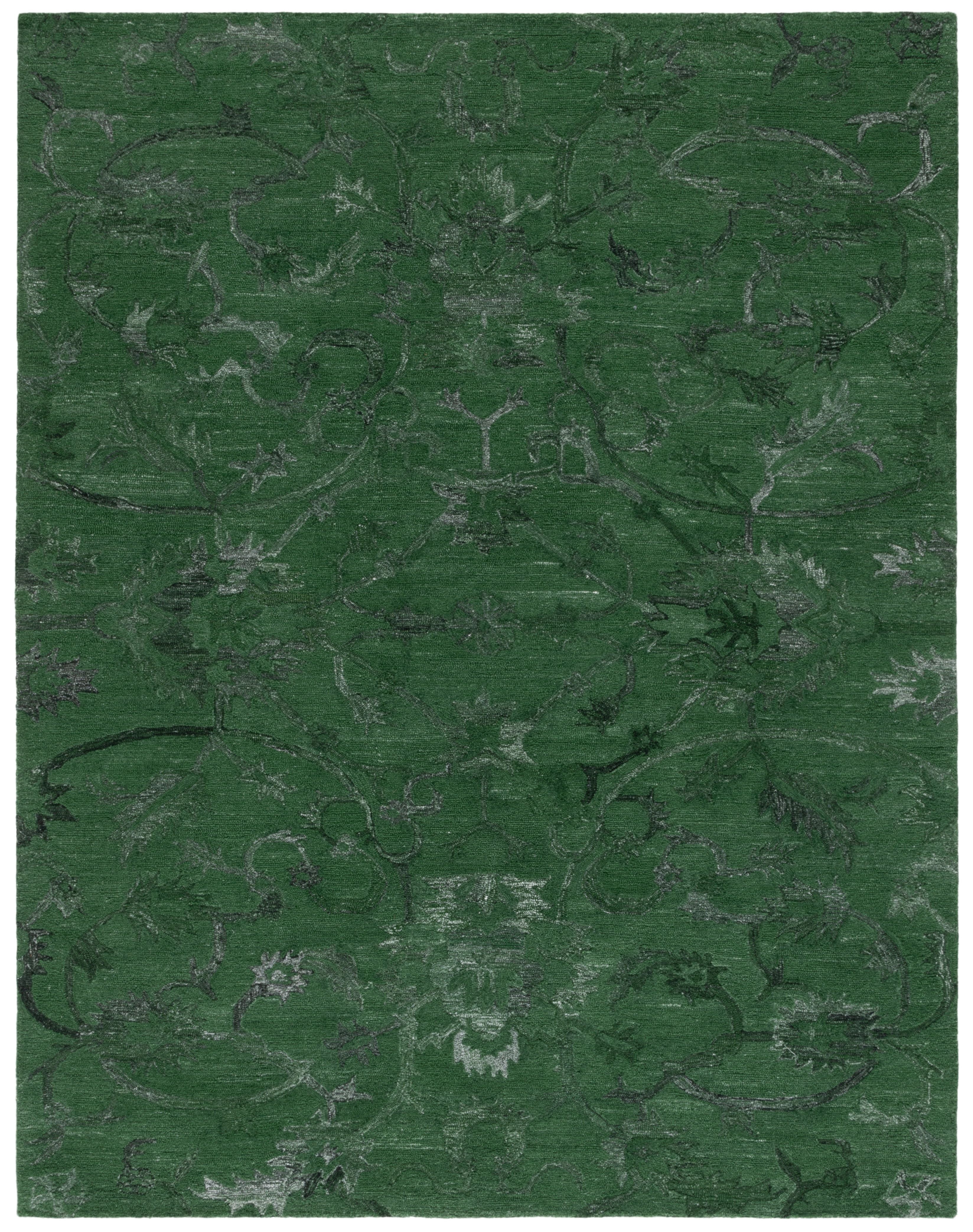 Hand Tufted Dark Green Wool and Synthetic 8' x 10' Area Rug