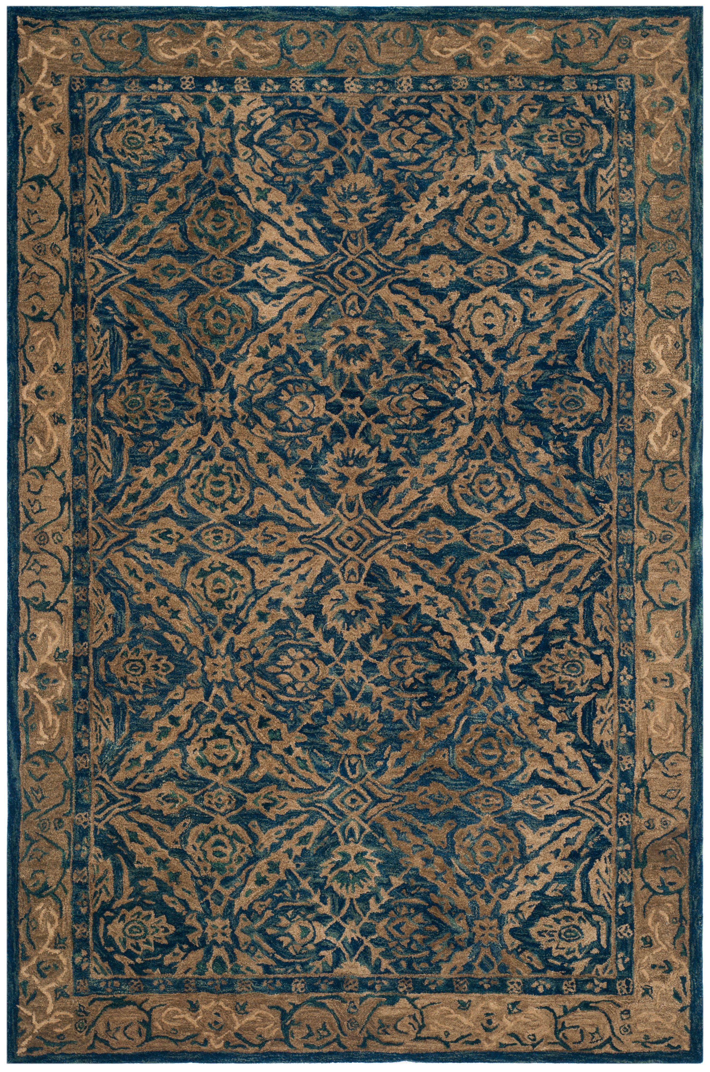 Handmade Navy and Ivory Wool 6' x 9' Traditional Area Rug