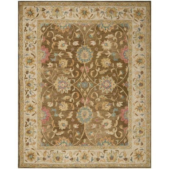Hand-Tufted Brown and Ivory Wool Floral Area Rug, 5' x 8'