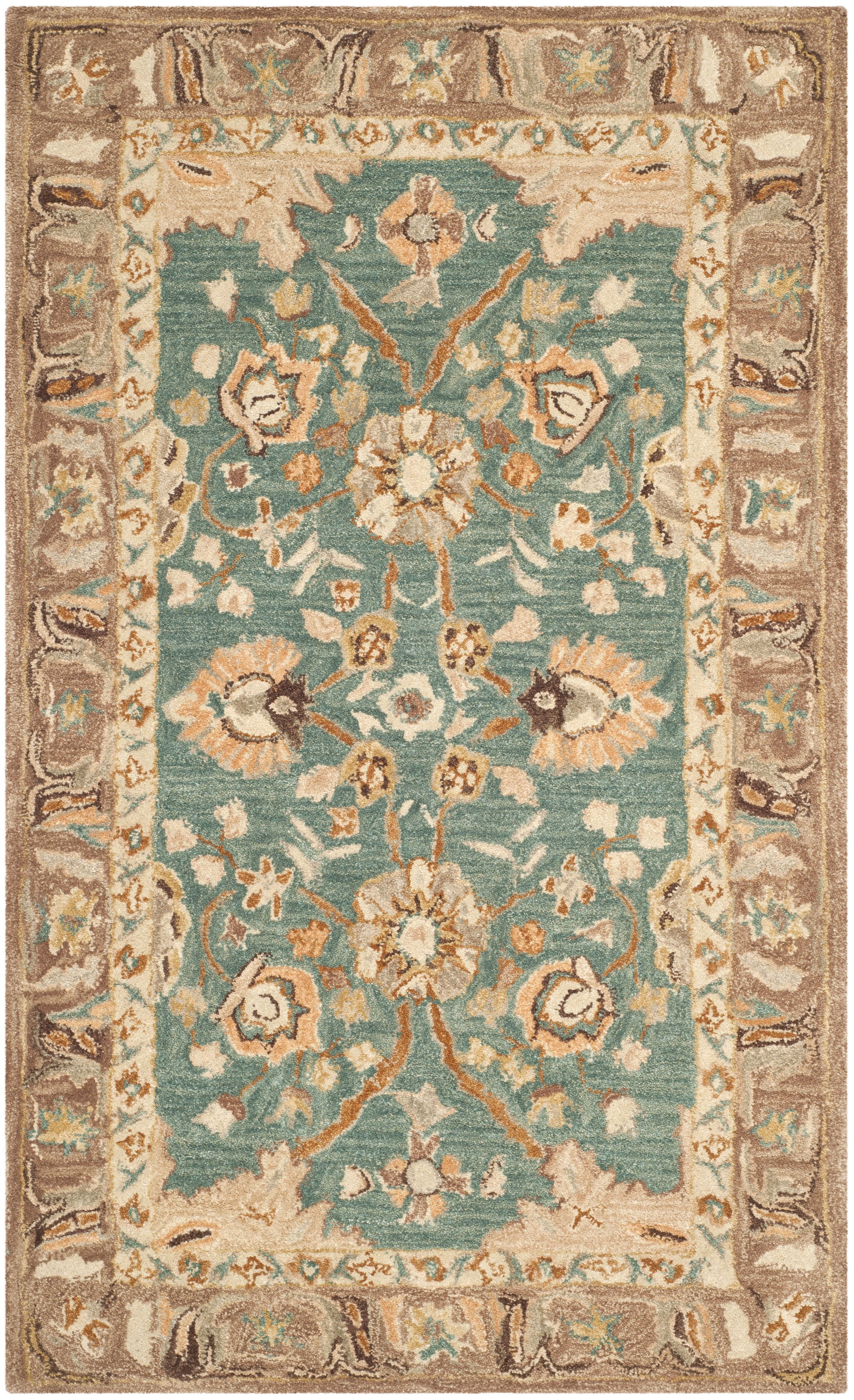 Hand-Tufted Teal and Camel Wool Rectangular Area Rug