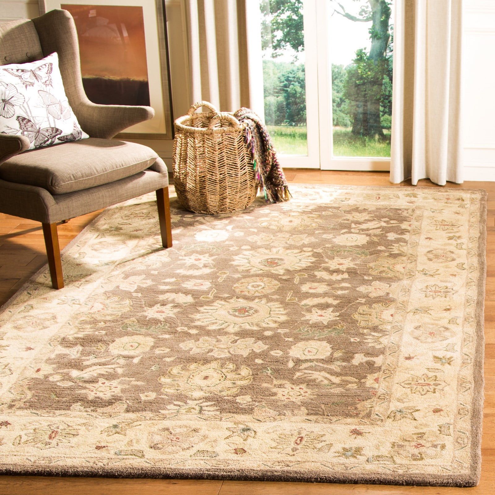 Handmade Anatolia Inspired Brown/Beige Wool Tufted Area Rug, 6' x 9'