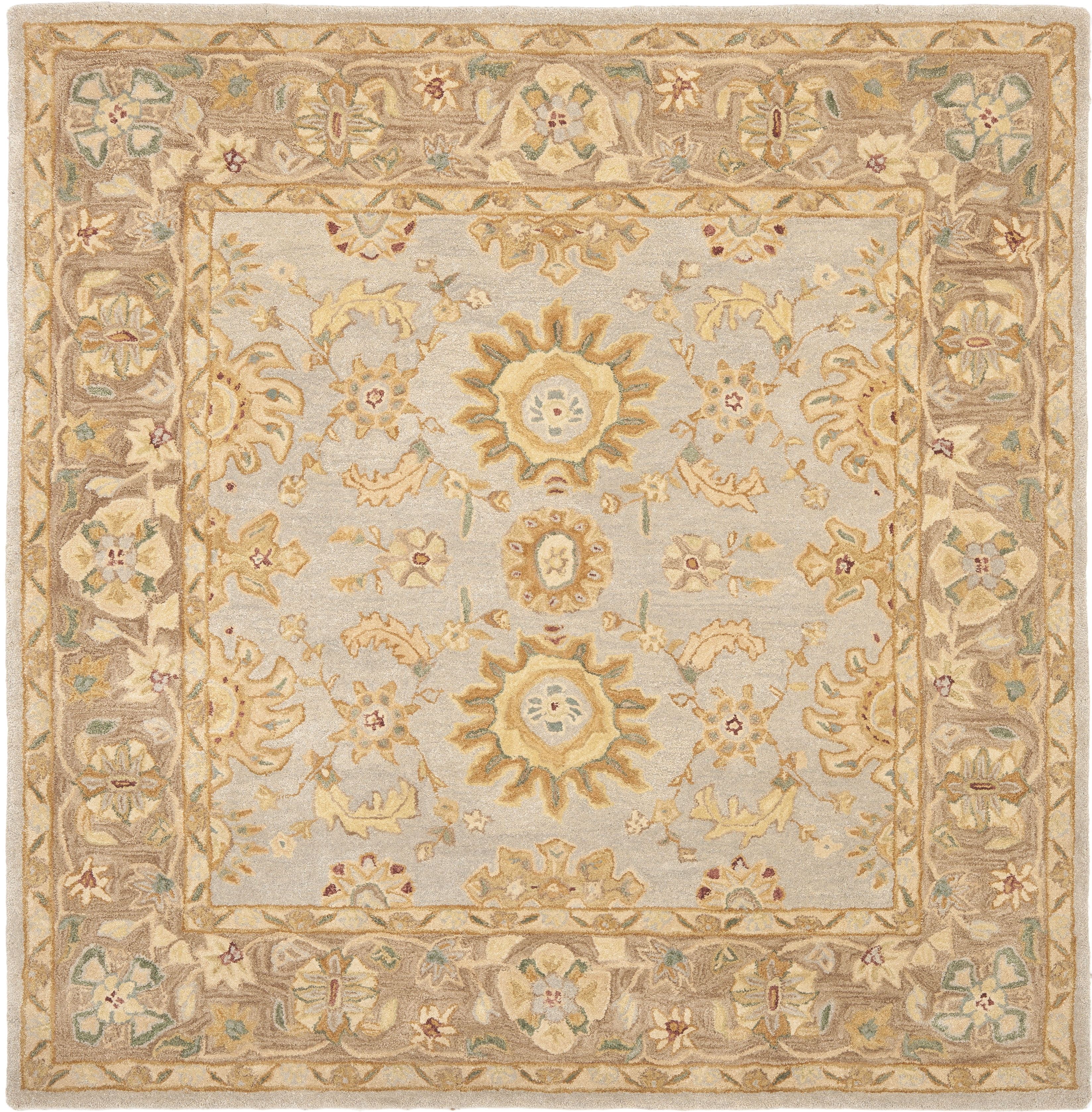 Handmade Anatolia Teal and Brown Wool 6' Square Area Rug