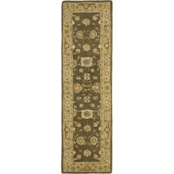 Hand-Tufted Brown and Taupe Wool Floral Runner Rug