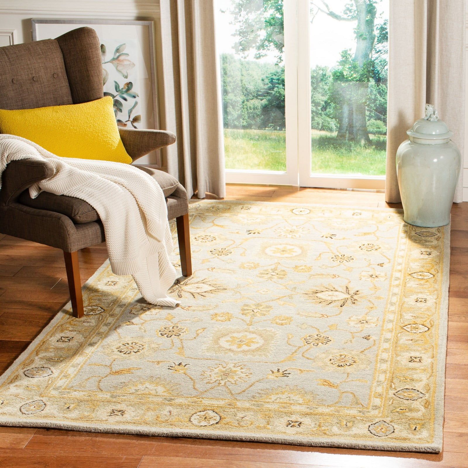 Hand-Tufted Sage & Light Blue Wool Area Rug, 9' x 12'