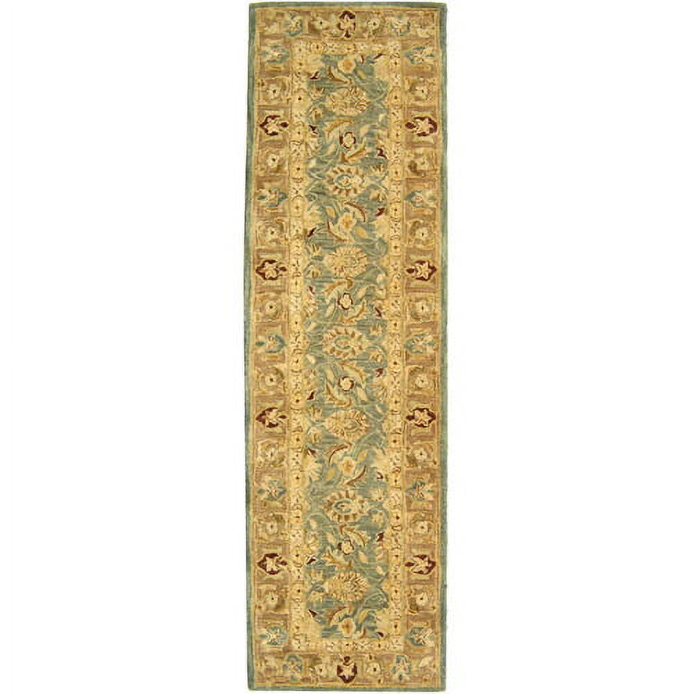 Handmade Blue and Beige Wool Tufted Runner Rug