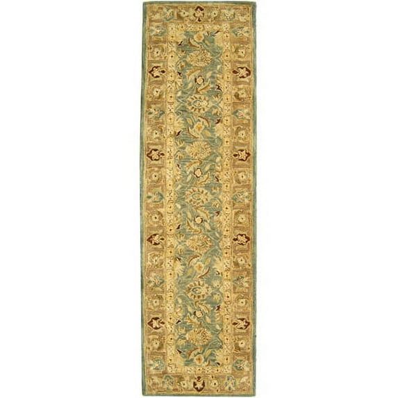 Handmade Blue and Beige Wool Tufted Runner Rug