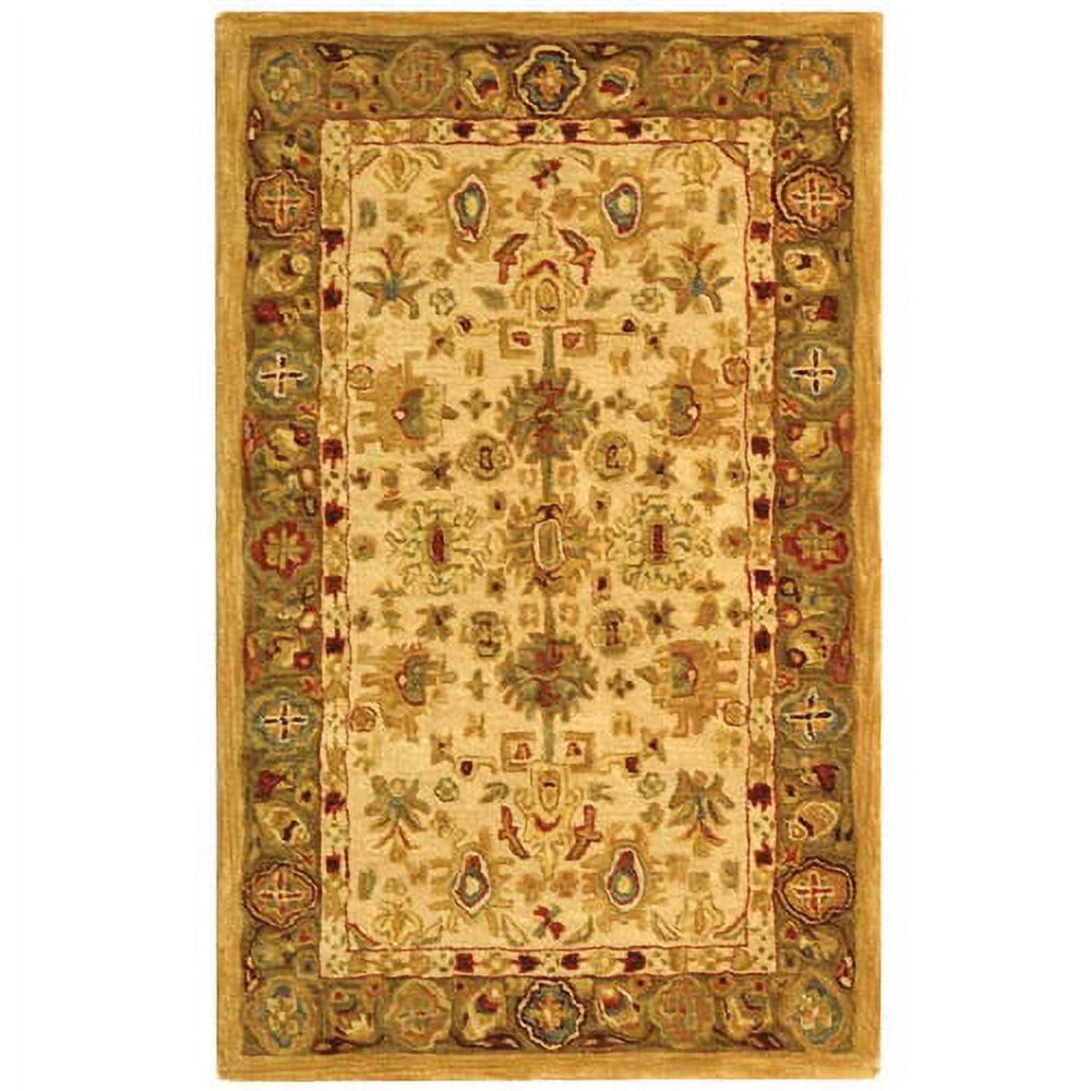 Ivory and Green Handmade Wool Tufted 8' x 10' Area Rug