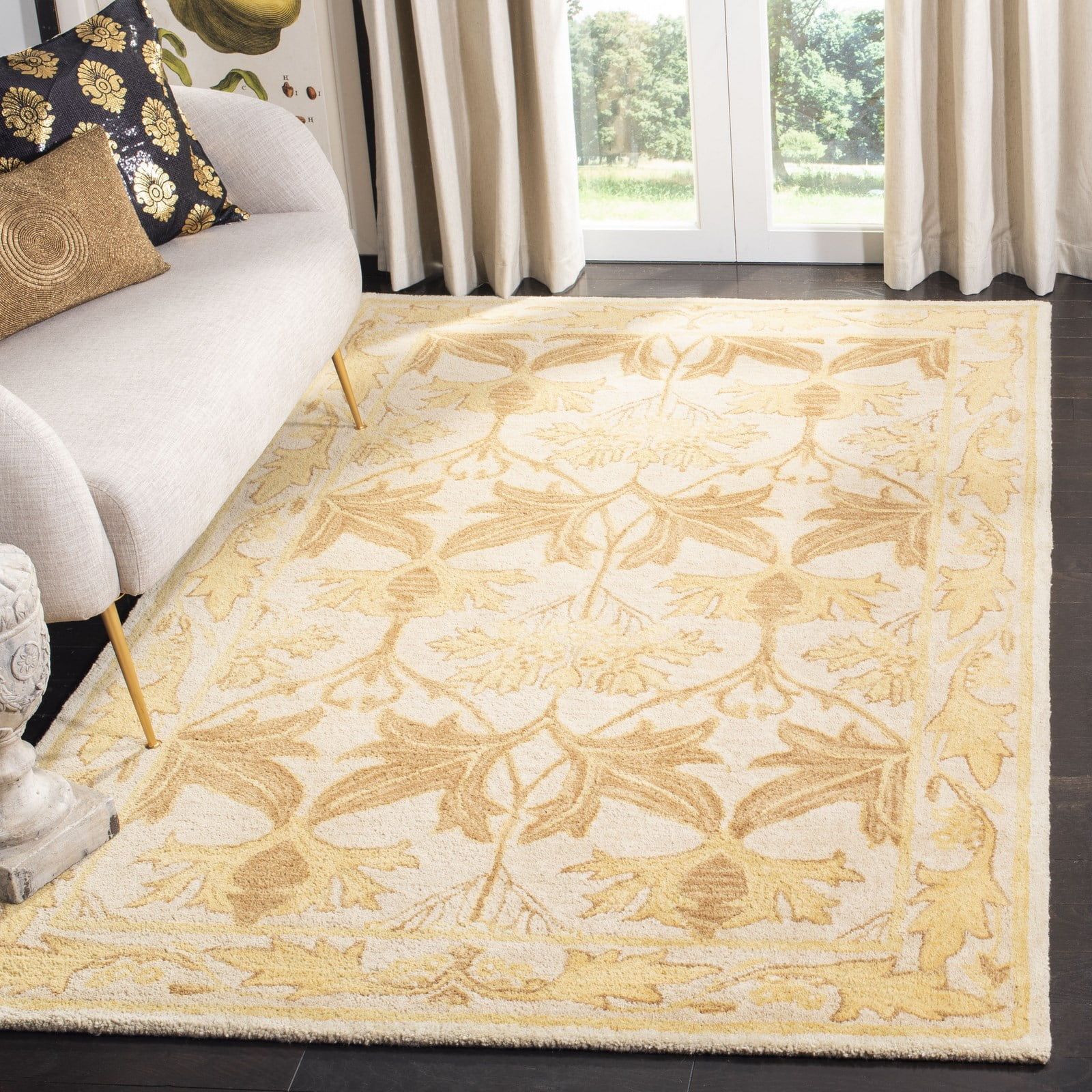 Handmade Beige and Gold Wool Tufted Rectangular Rug
