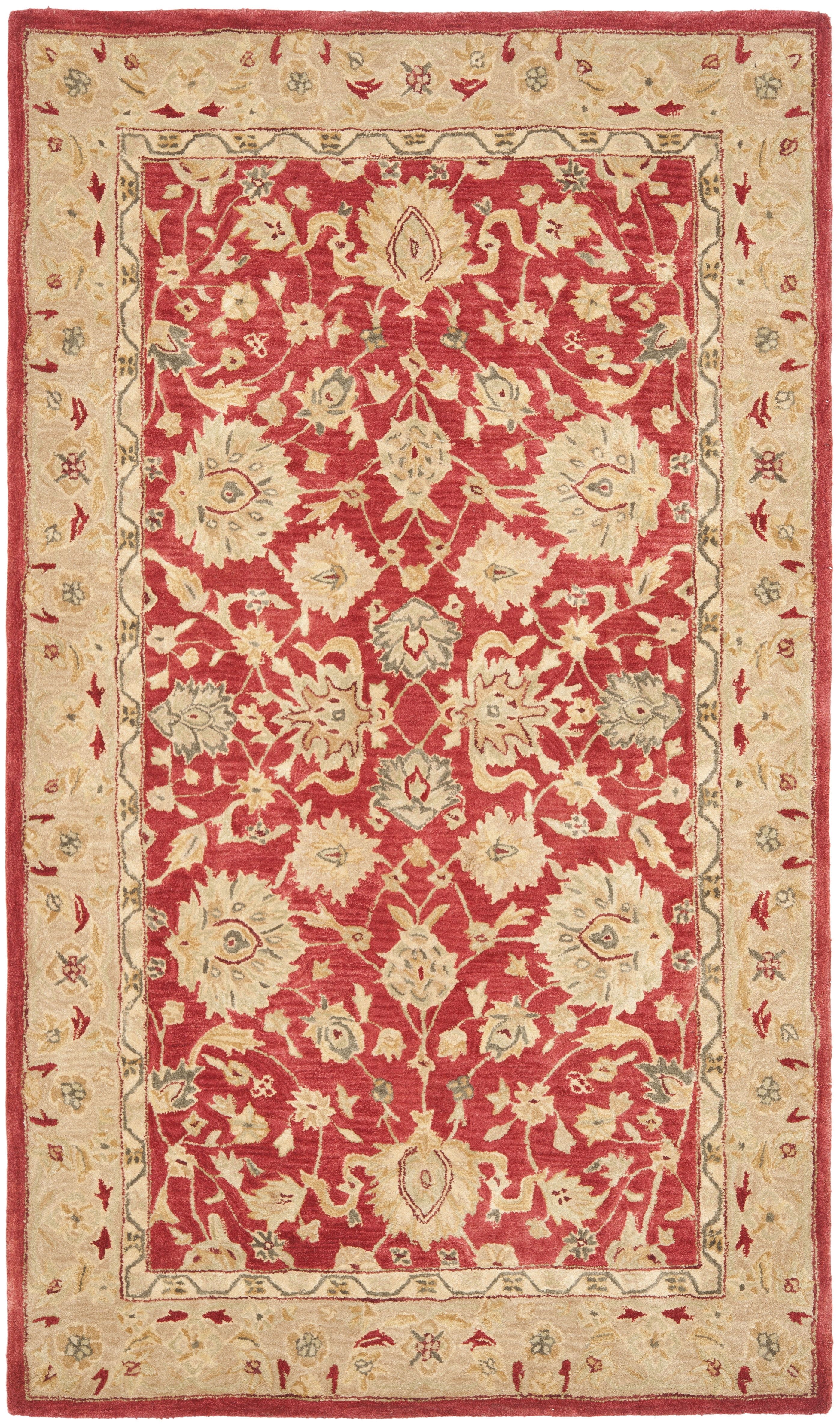 Handmade Ivory and Red Floral Wool Area Rug