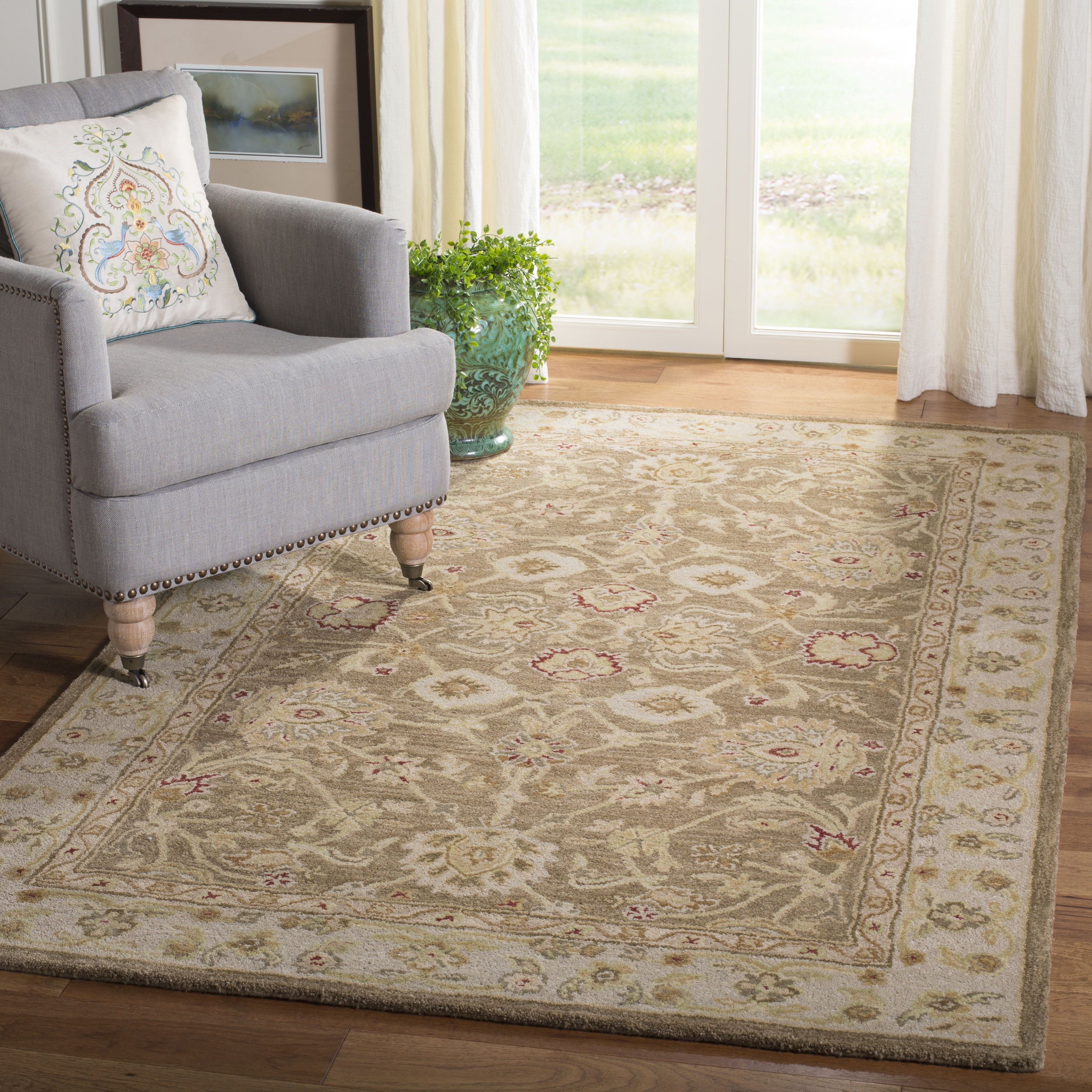 Handmade Anatolia Tan/Ivory Wool Tufted Area Rug, 12' x 15'