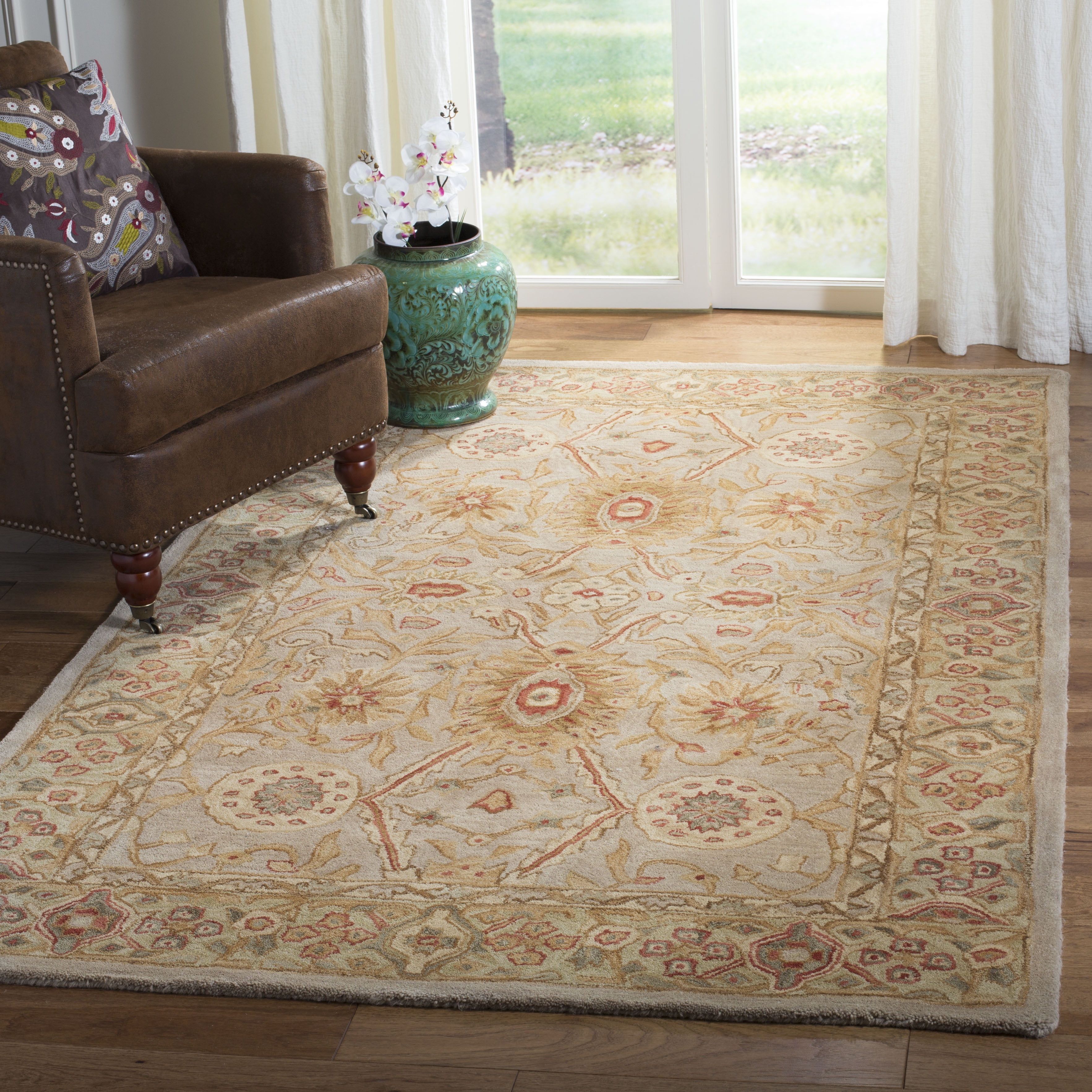 Hand-Tufted Grey Beige and Sage Wool Area Rug, 3' x 5'