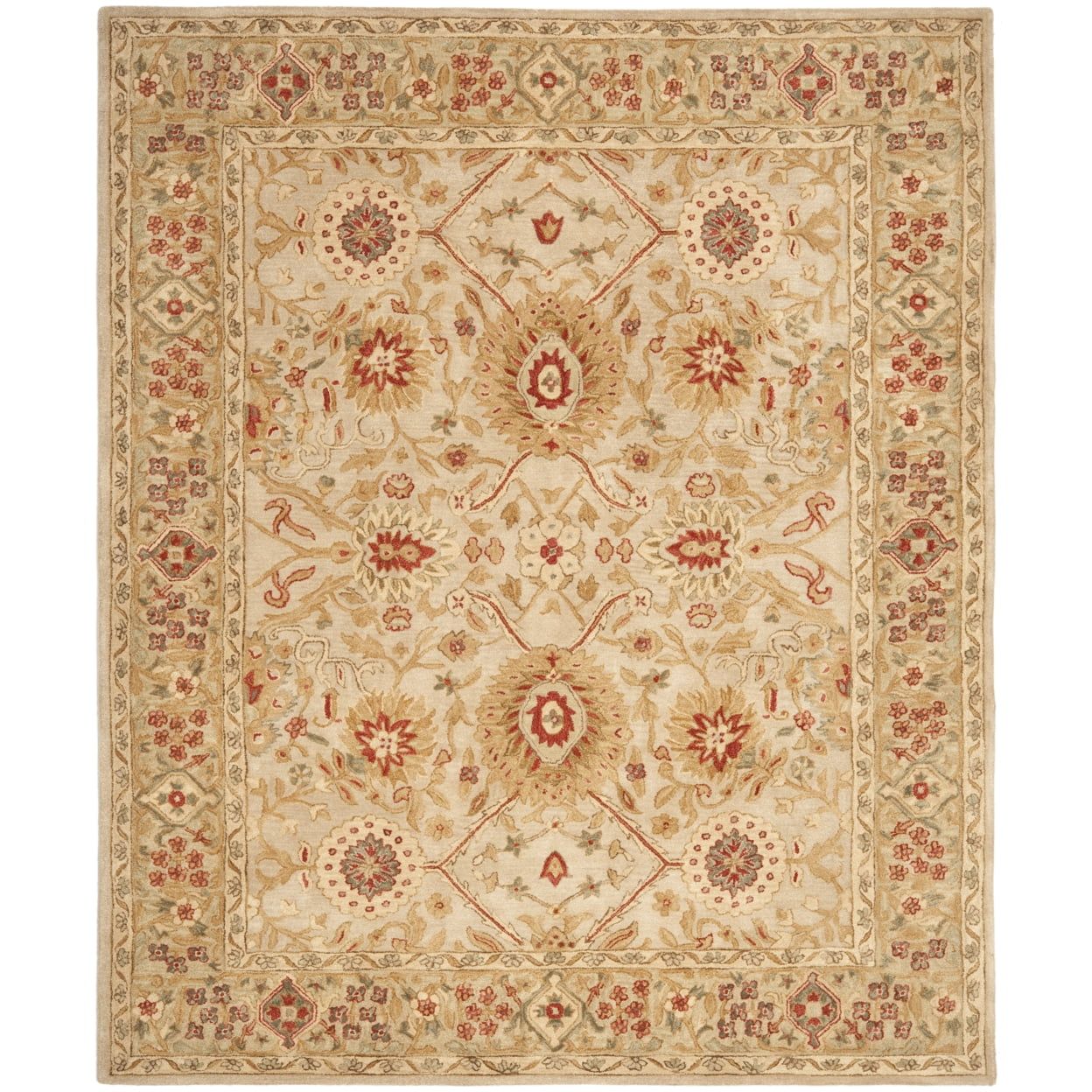Handmade Grey Beige and Sage Wool Tufted Area Rug, 2' x 3'