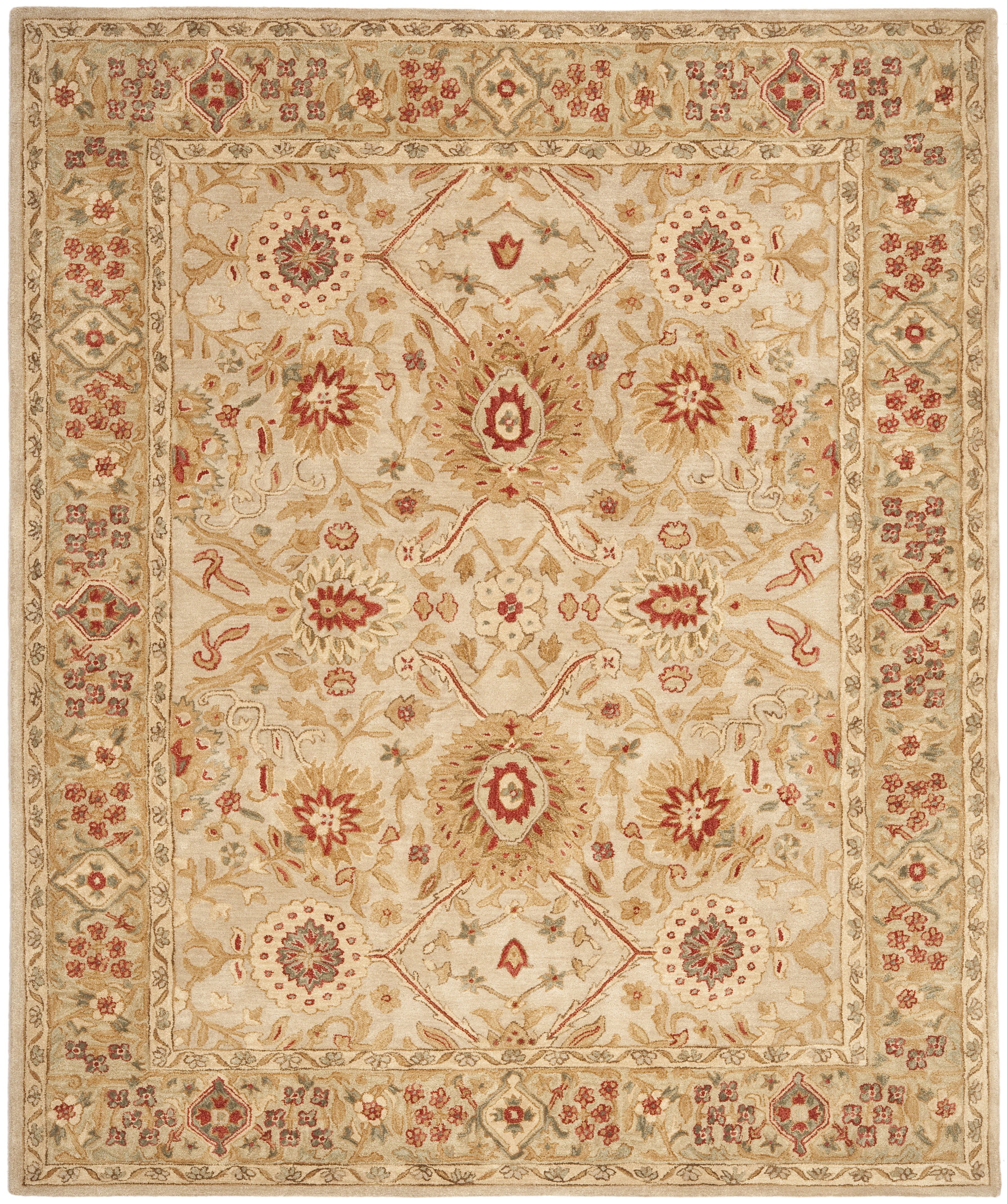 Handmade Floral Tufted Wool Area Rug, Beige, 9' x 12'