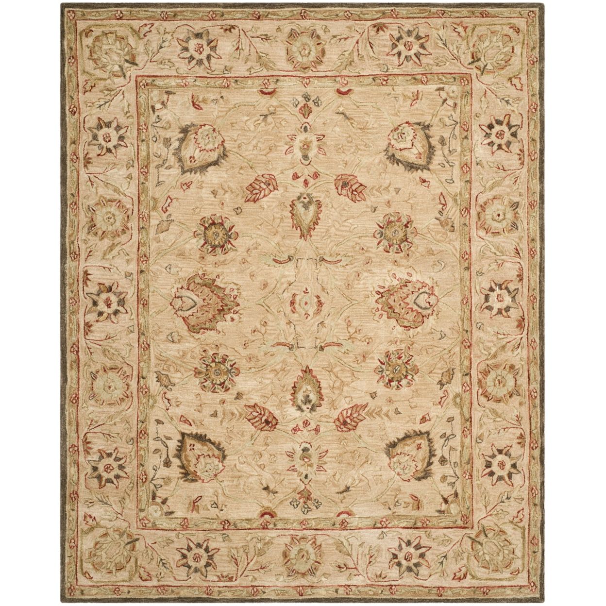 Ivory Floral Handmade Wool Rectangular Area Rug