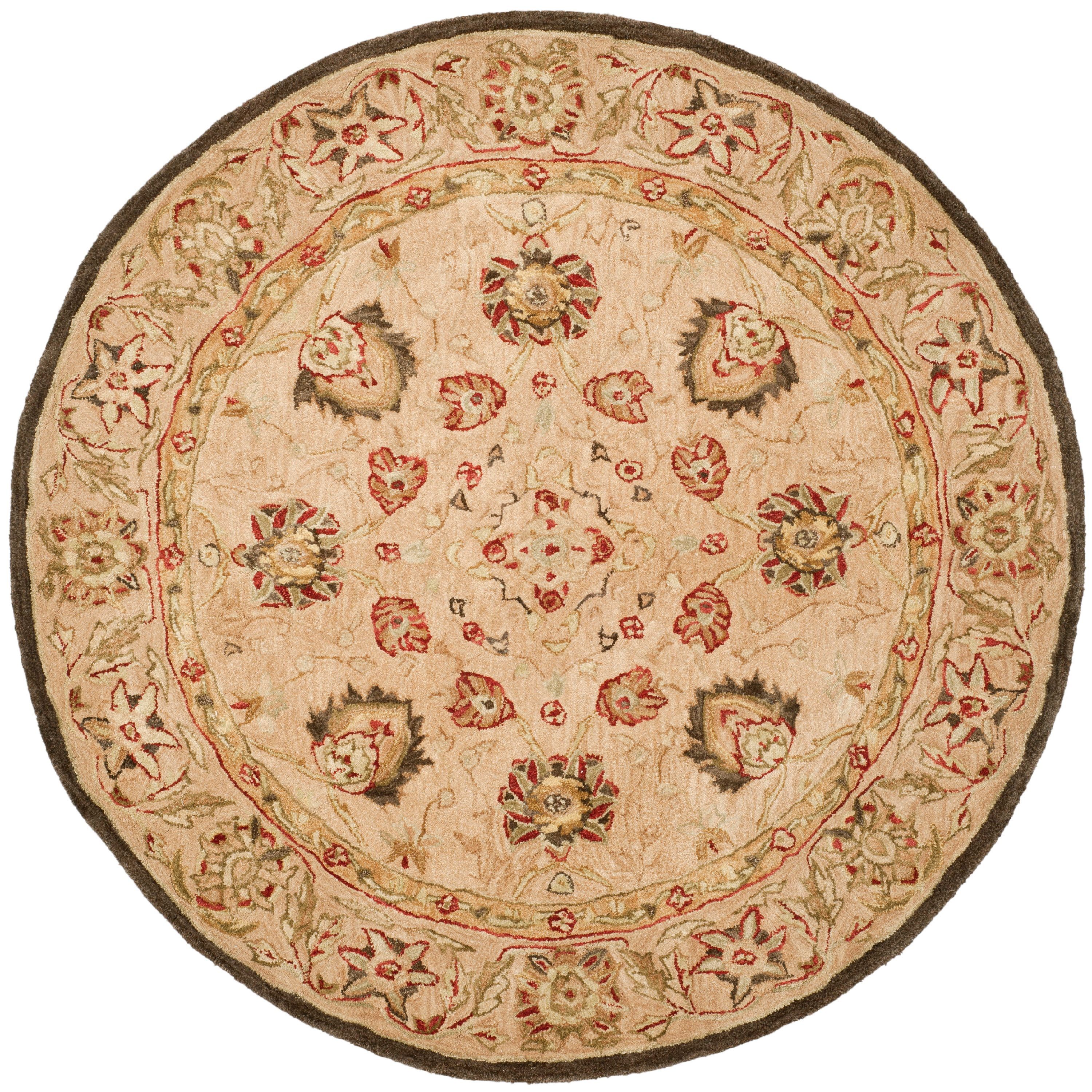 Beige Floral Handmade Wool Round Tufted Rug, 4' x 4'