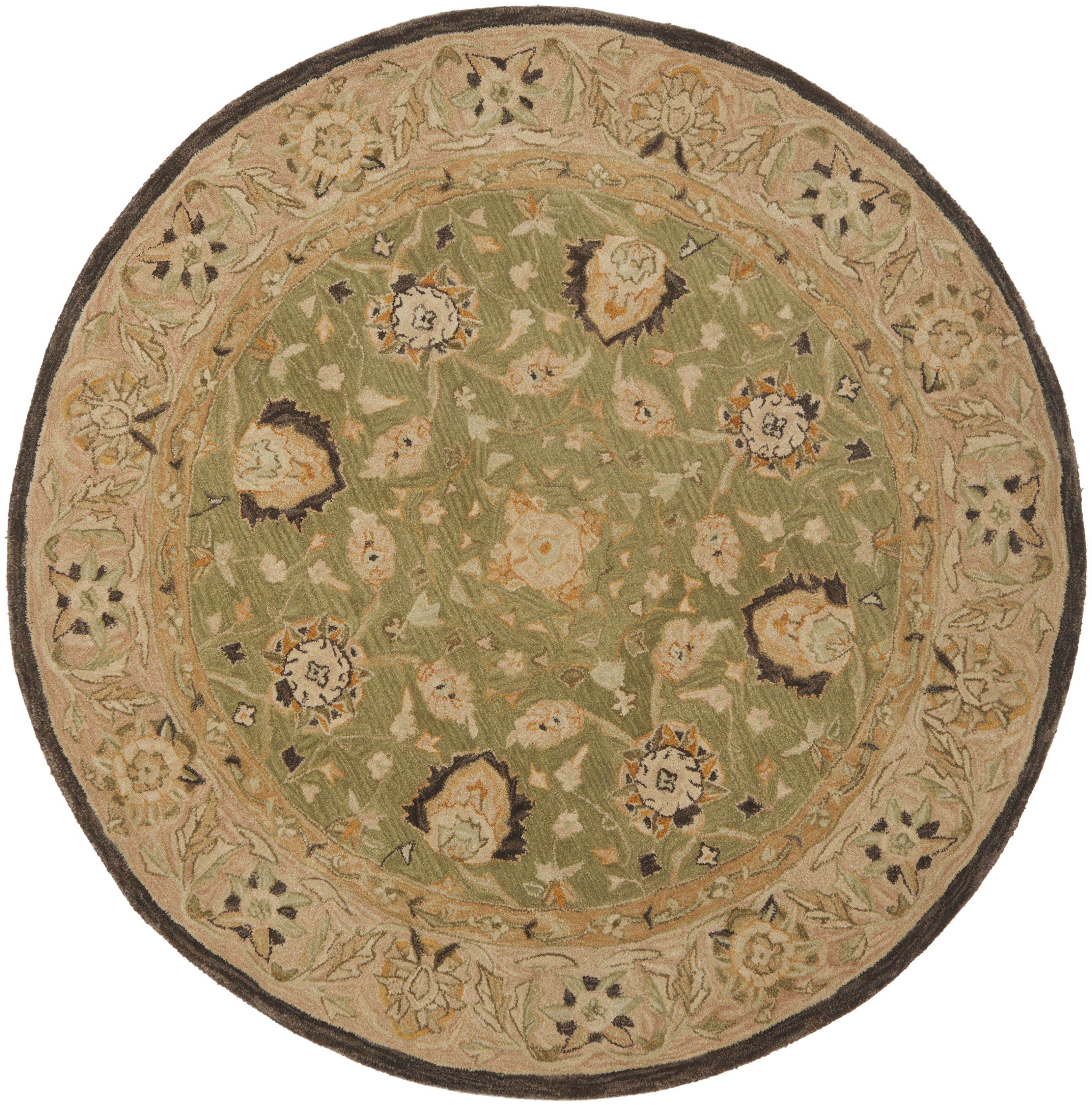 Hand-Tufted Sage & Beige Wool Round Area Rug, 4' Diameter