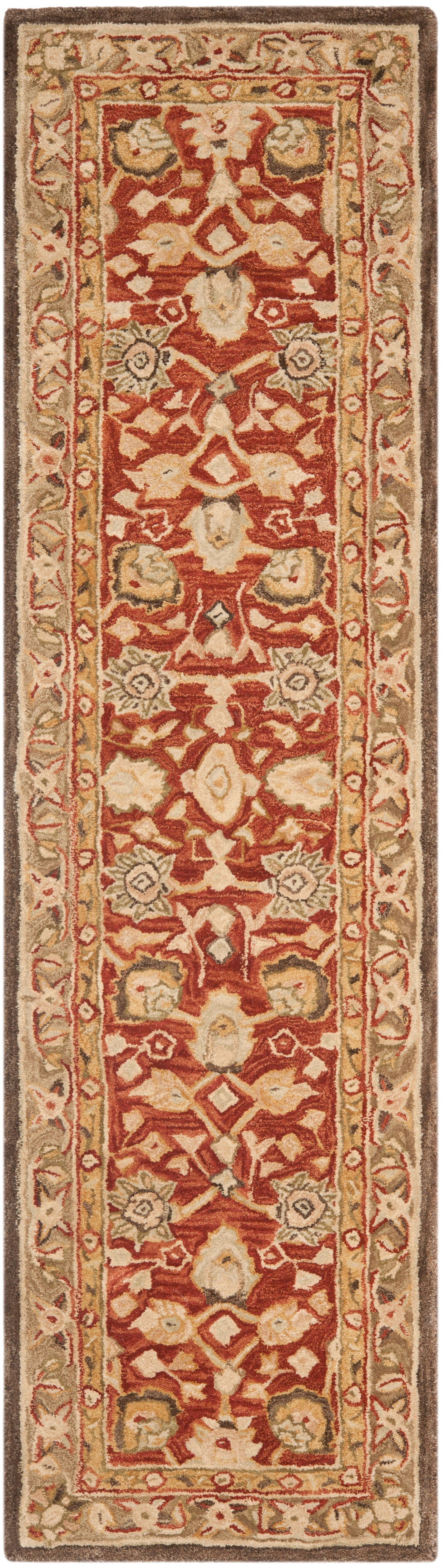 Handmade Rust and Green Floral Wool Runner Rug