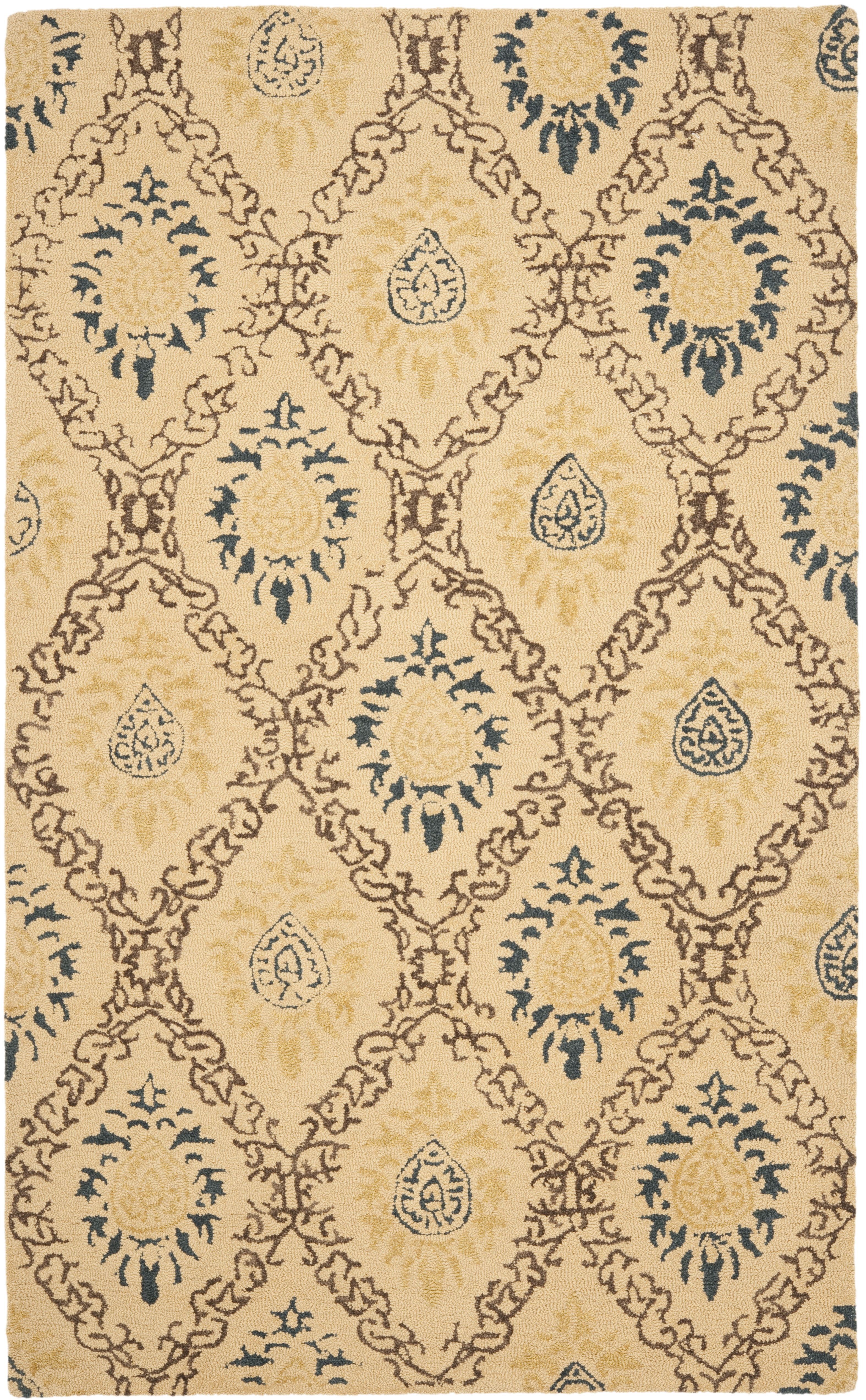 Hand-Tufted Light Gold and Blue Wool Area Rug, 5' x 8'