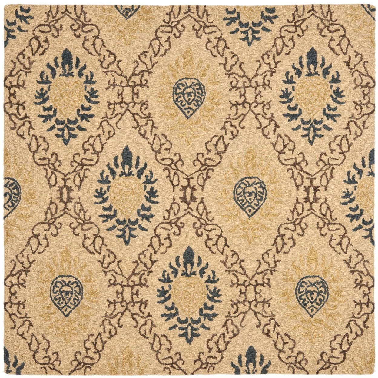 Light Gold and Multi 6' x 6' Square Hand-Tufted Wool Area Rug