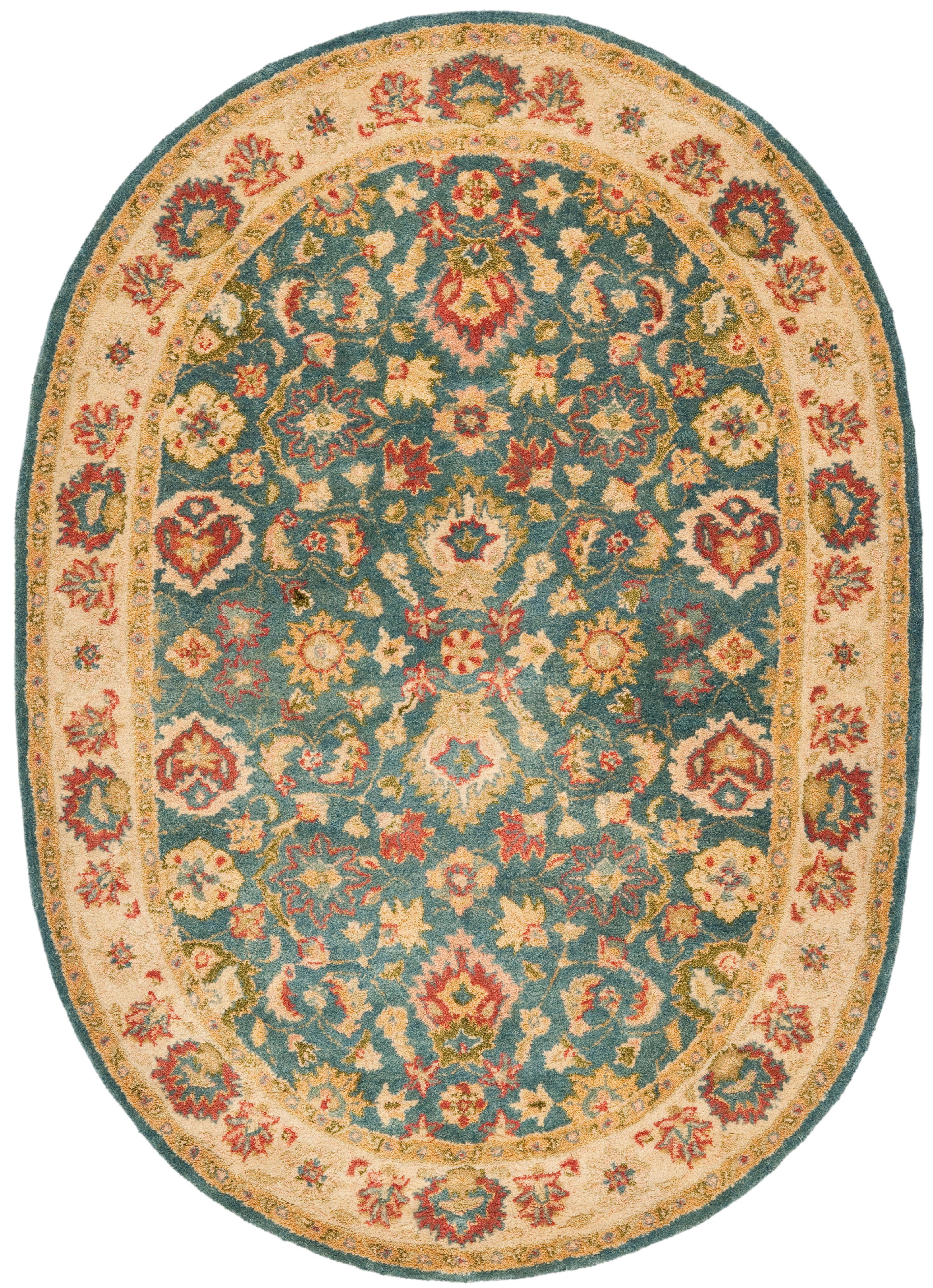 Heirloom Blue & Beige Wool Oval Tufted Area Rug, 54"x6"