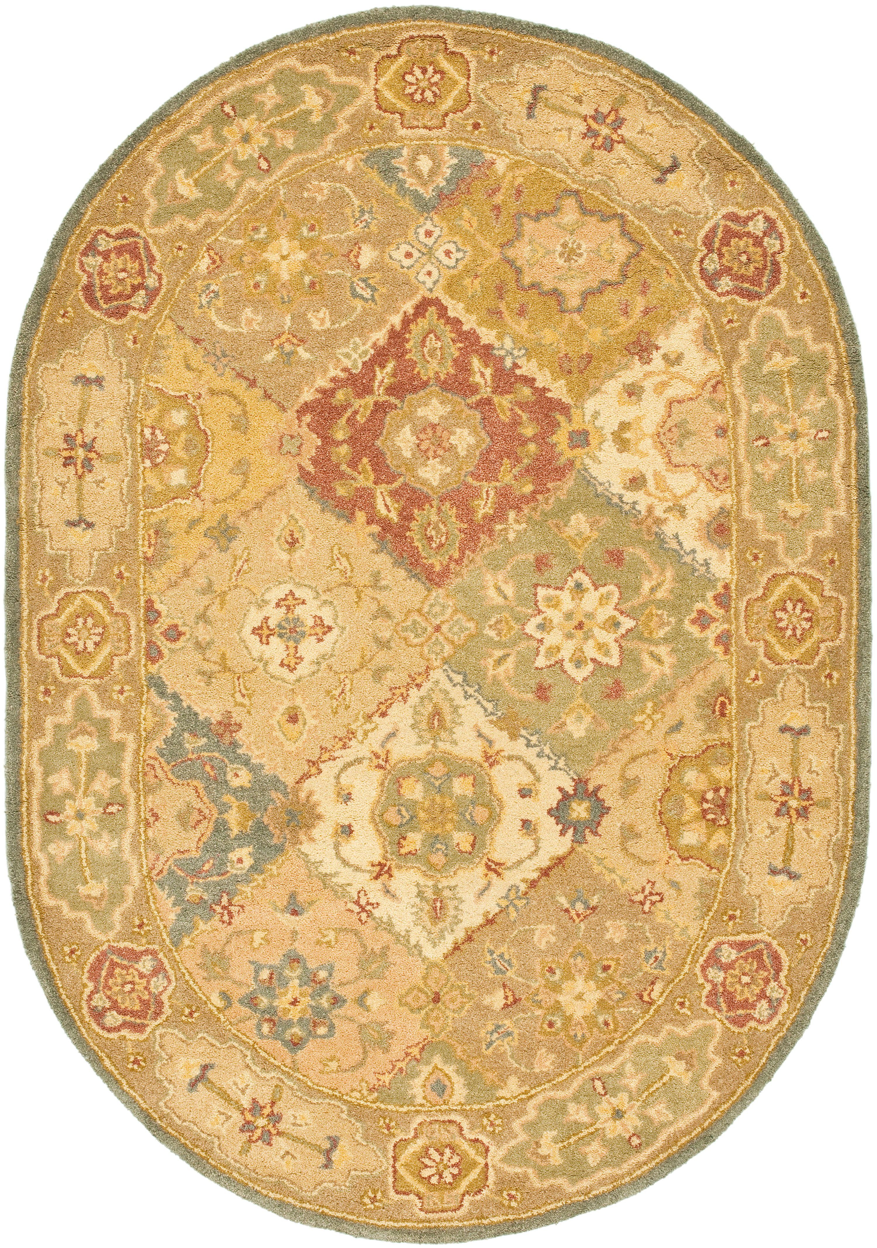 Handmade Tufted Oval Red Wool Area Rug