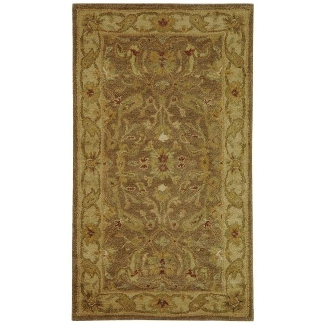 Elegant Heirloom Brown and Gold Tufted Wool Accent Rug 27"x4"