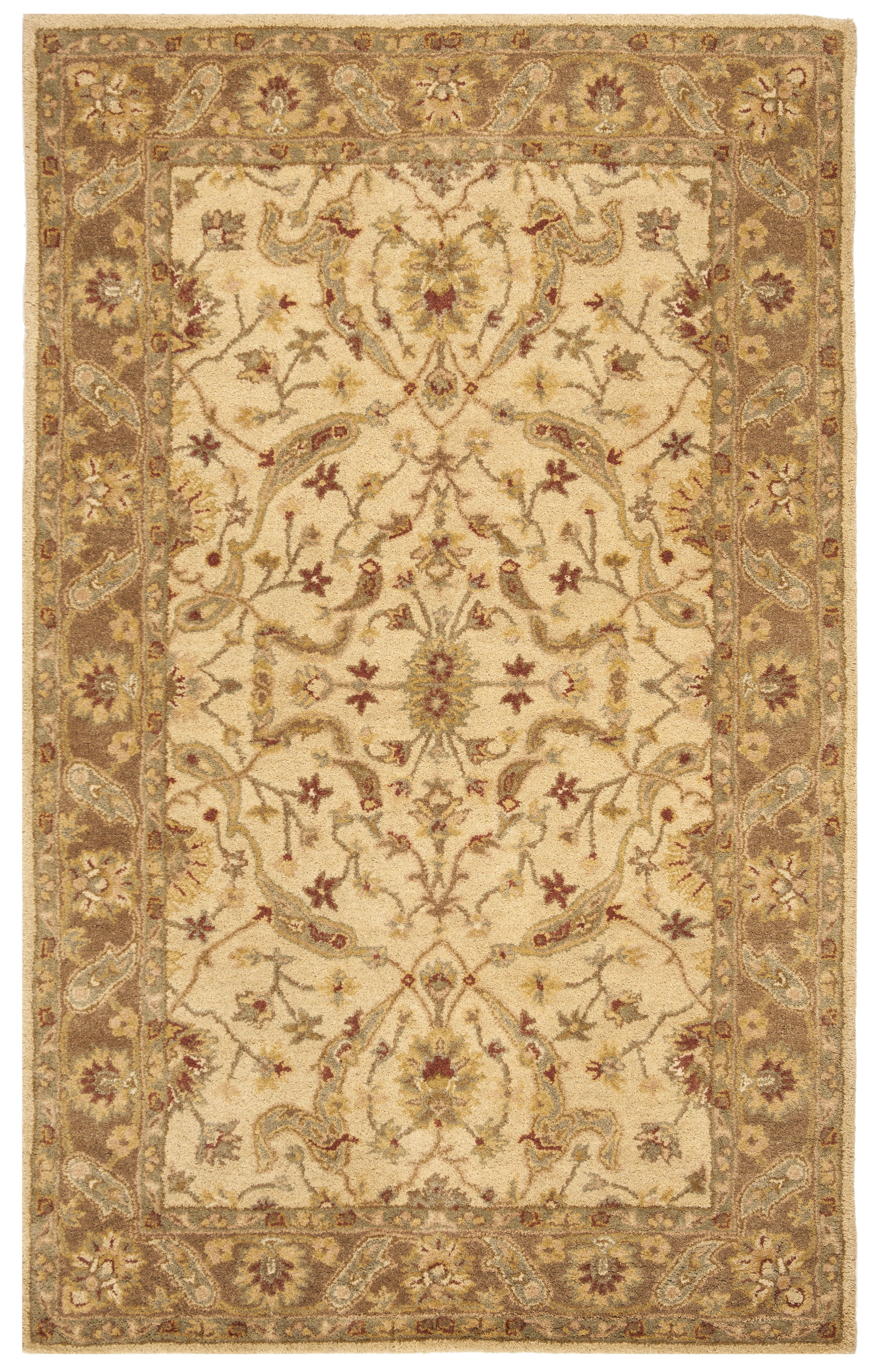 Hand-Tufted Elegance Round Ivory & Brown Wool Rug, 3' x 5'