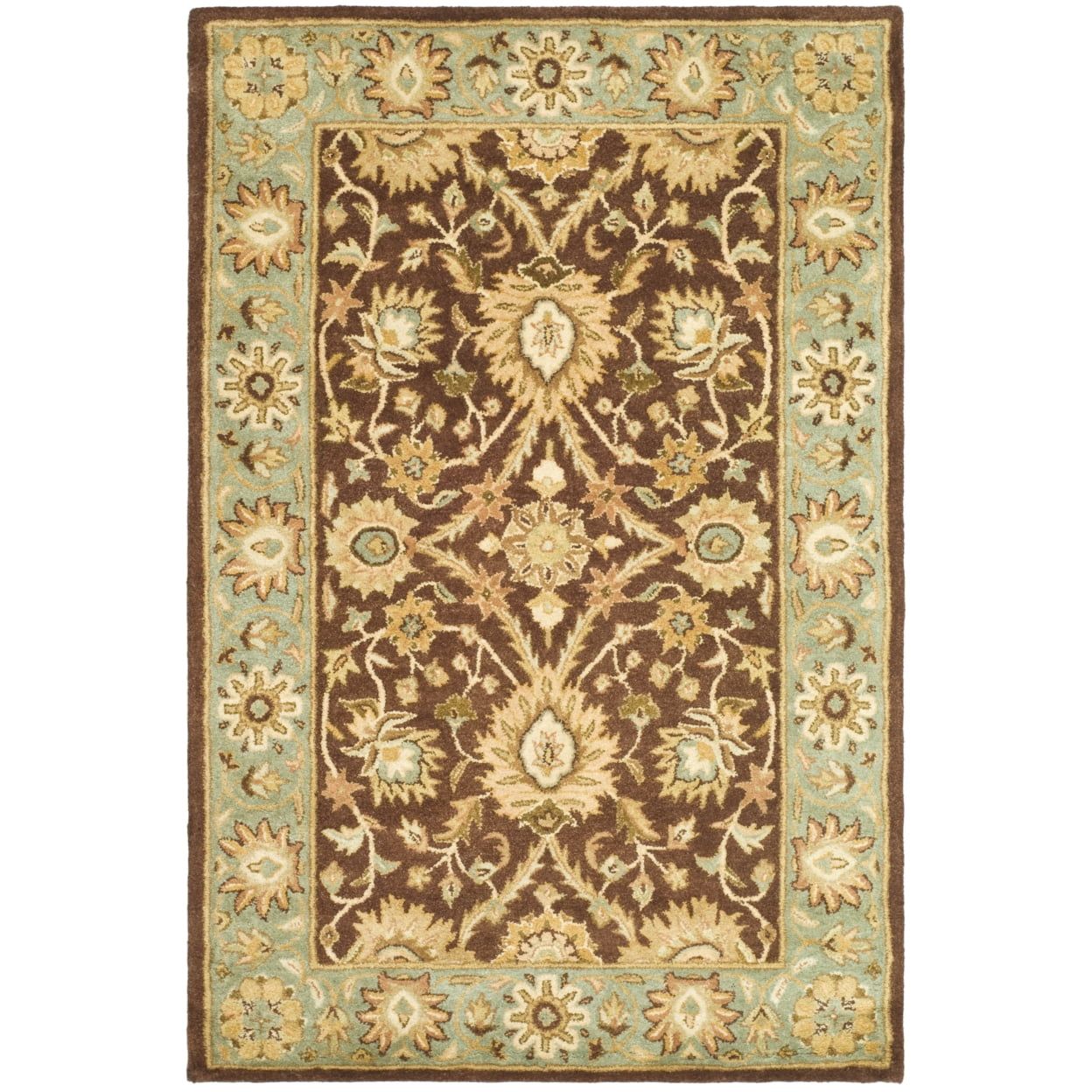 Heirloom Chocolate and Blue Hand-Tufted Wool Area Rug, 4' x 6'