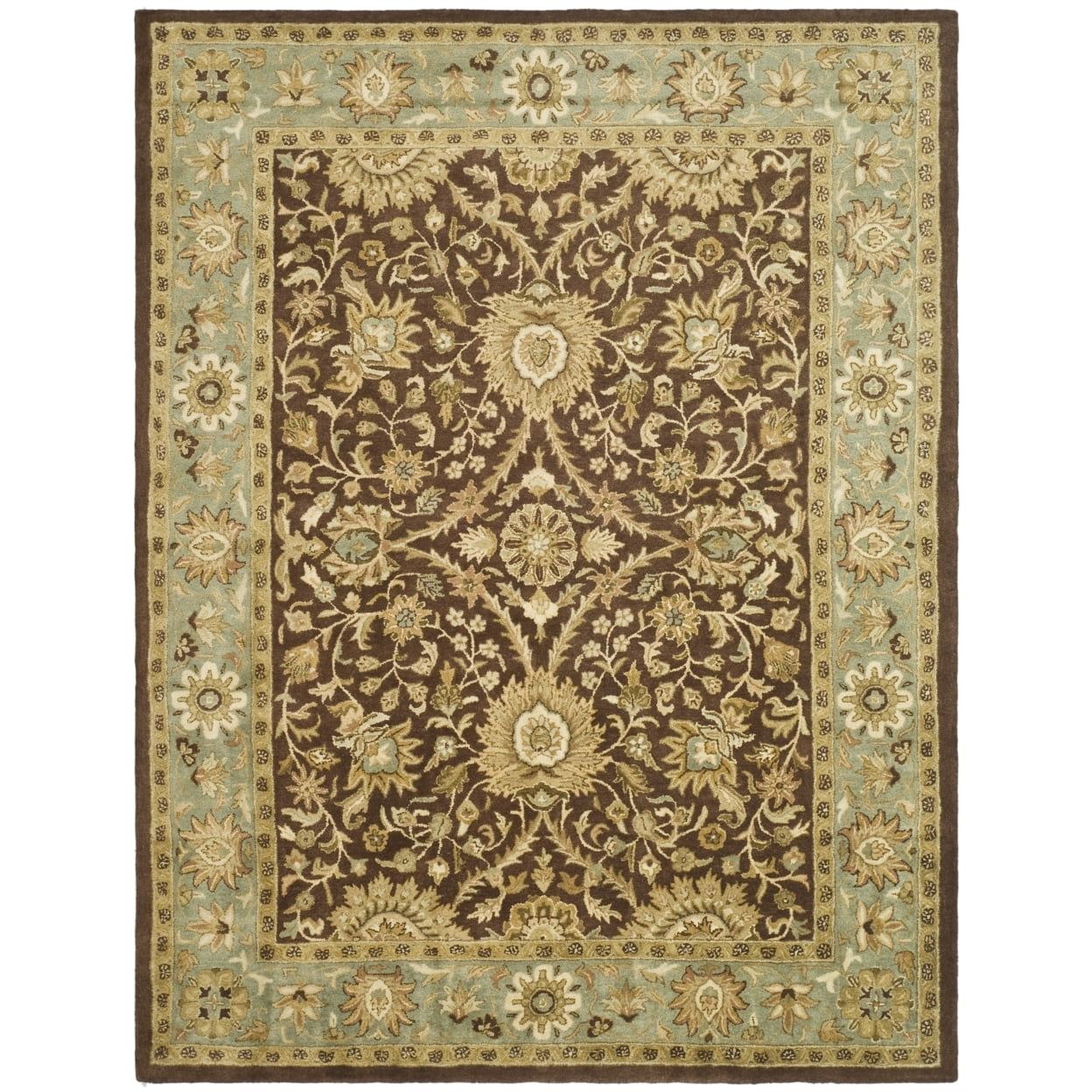 Heirloom Chocolate and Blue Hand-Tufted Wool Area Rug, 4' x 6'