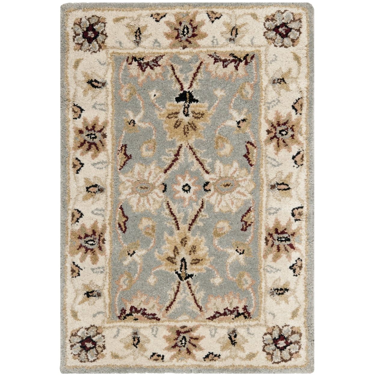 Elegant Light Blue & Ivory Wool Traditional Tufted Runner Rug, 2'3" x 4'