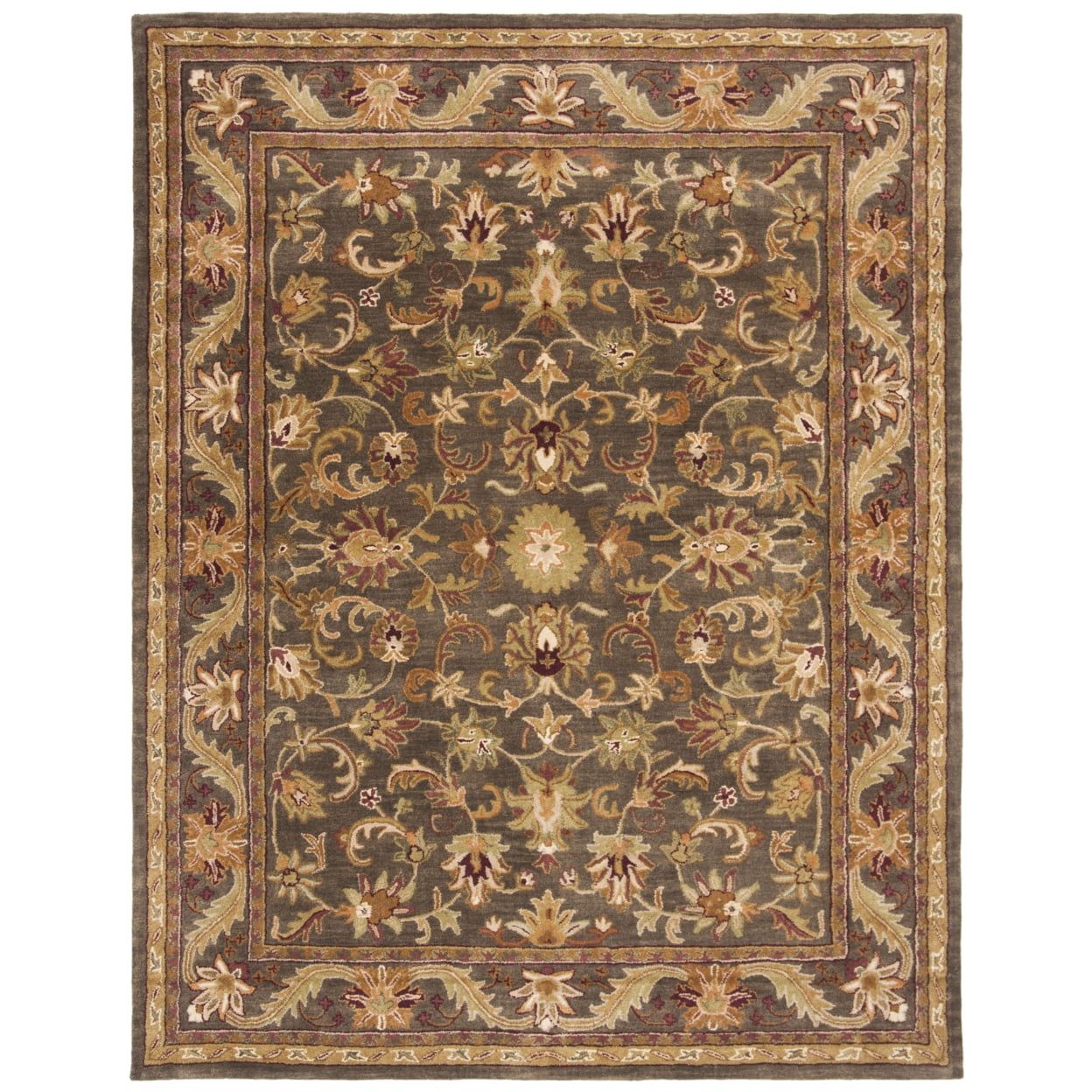 SAFAVIEH Antiquity Carmella Floral Bordered Wool Area Rug, Charcoal, 7'6" x 9'6" Oval