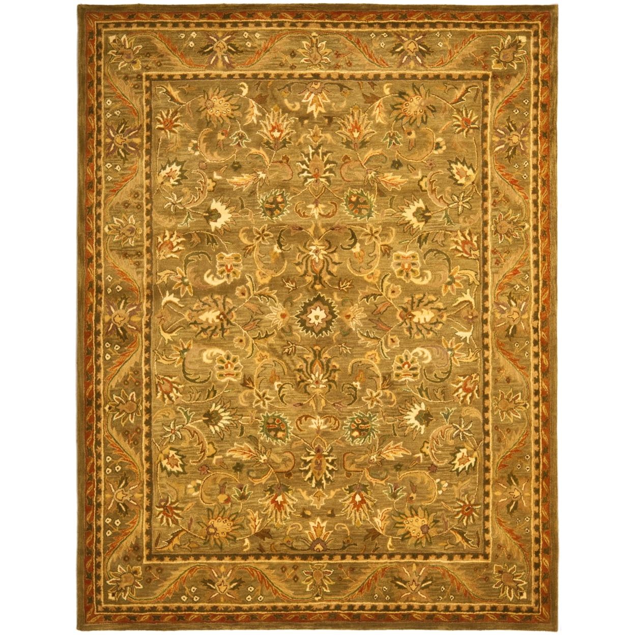 Handmade Olive & Gold Floral Wool Area Rug, 12' x 15'