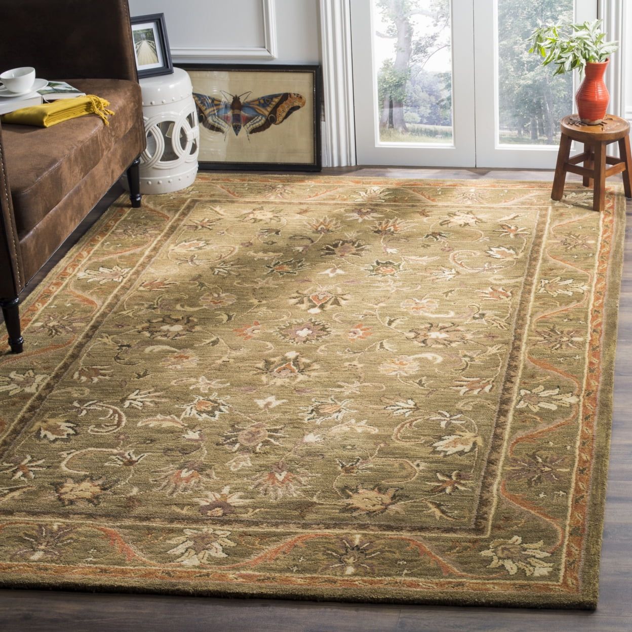 Handmade Olive and Gold Round Wool Tufted Area Rug