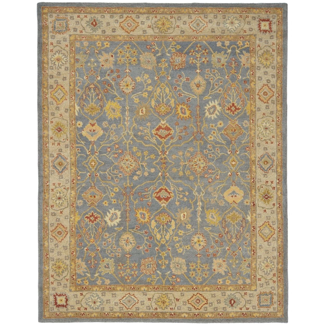 Ivory and Blue Hand-Tufted Wool Area Rug, 11' x 15'