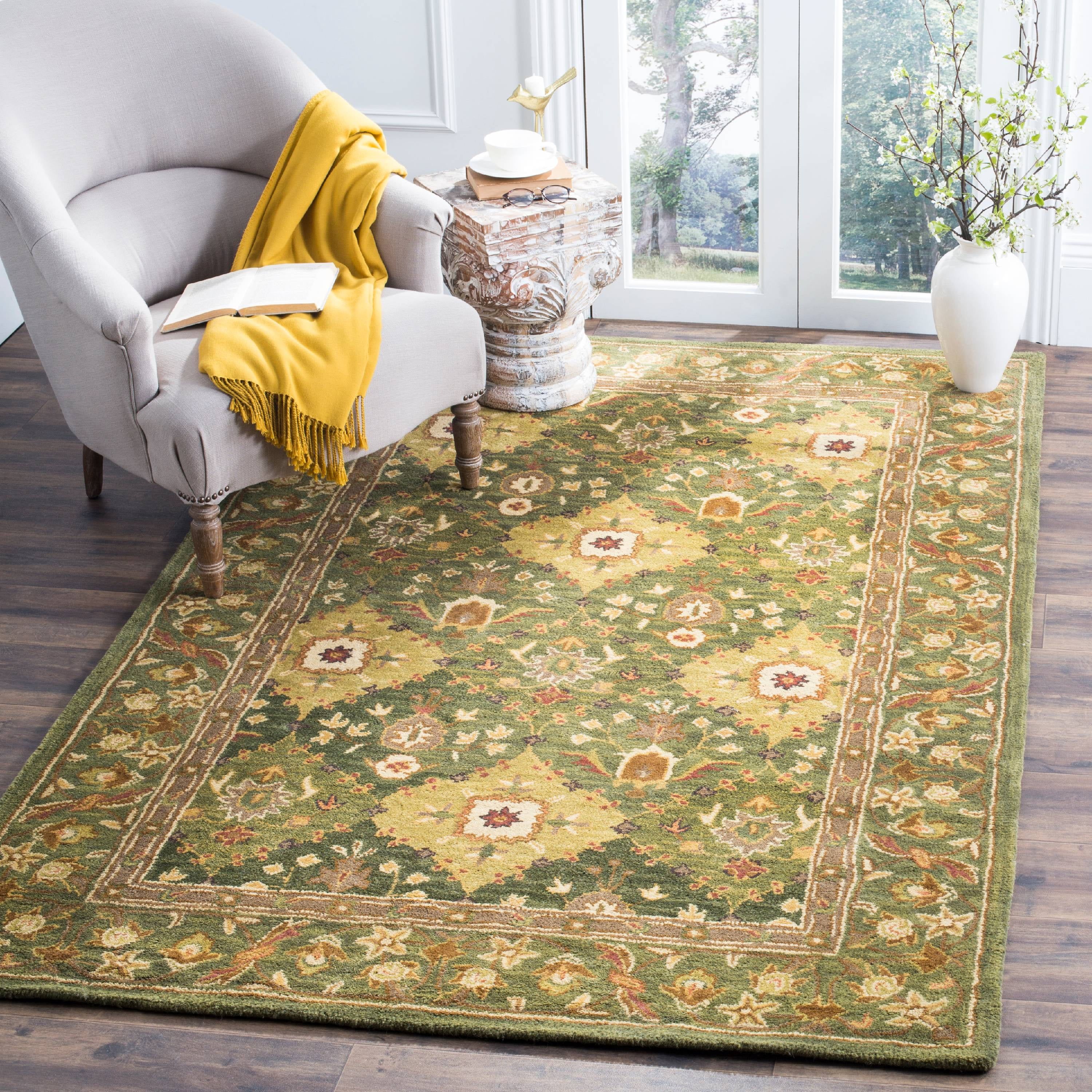 Olive and Beige Hand-Tufted Wool Oriental Area Rug, 9'6" x 13'6"