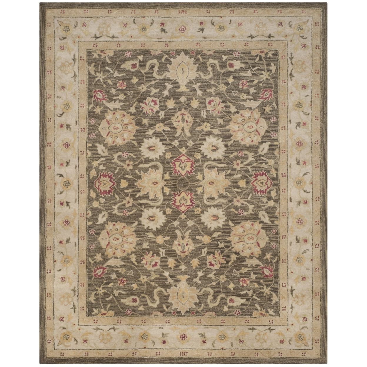 Handmade Gray Floral Wool Area Rug, 6' x 9'