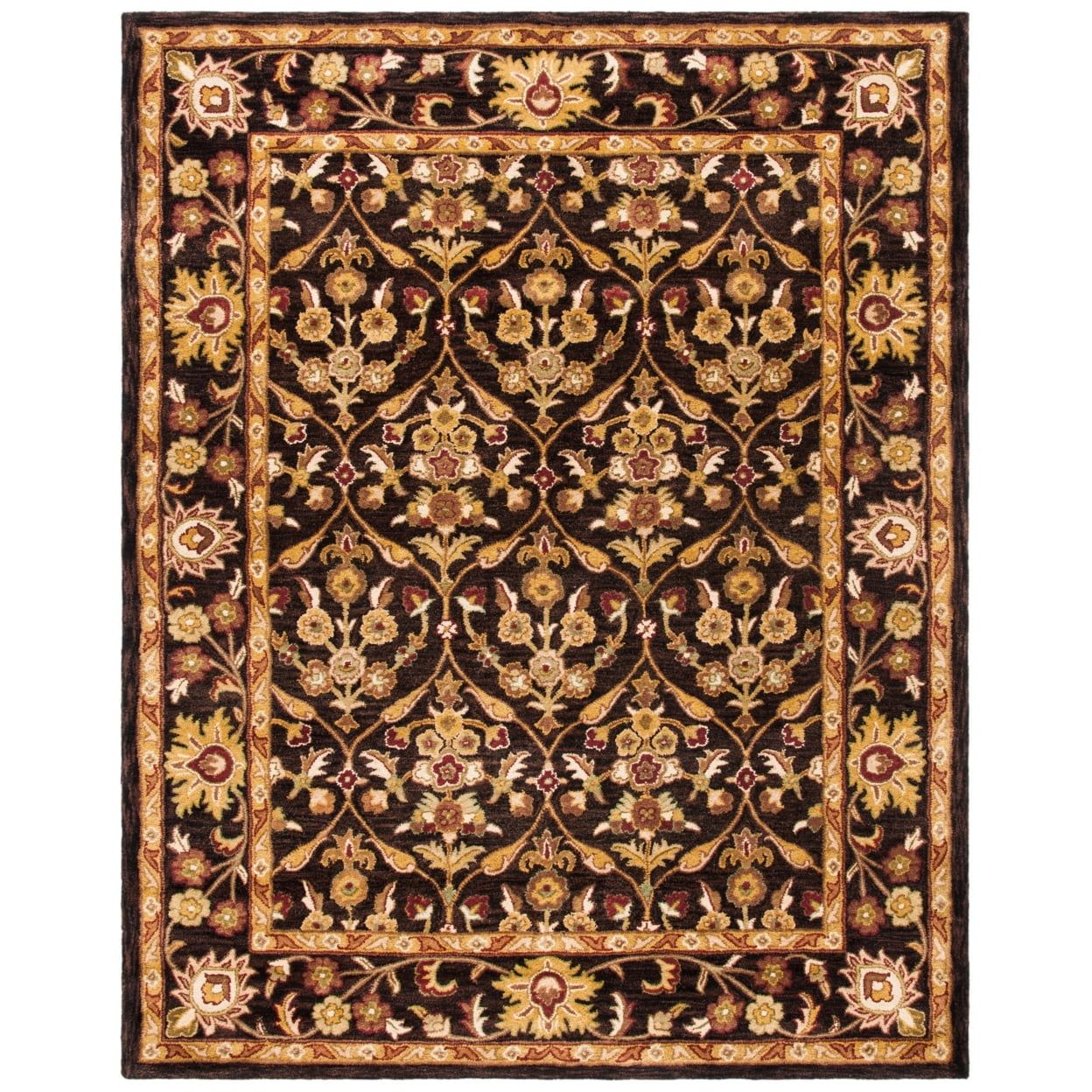 Handmade Dark Plum and Gold Wool 6' x 9' Tufted Area Rug