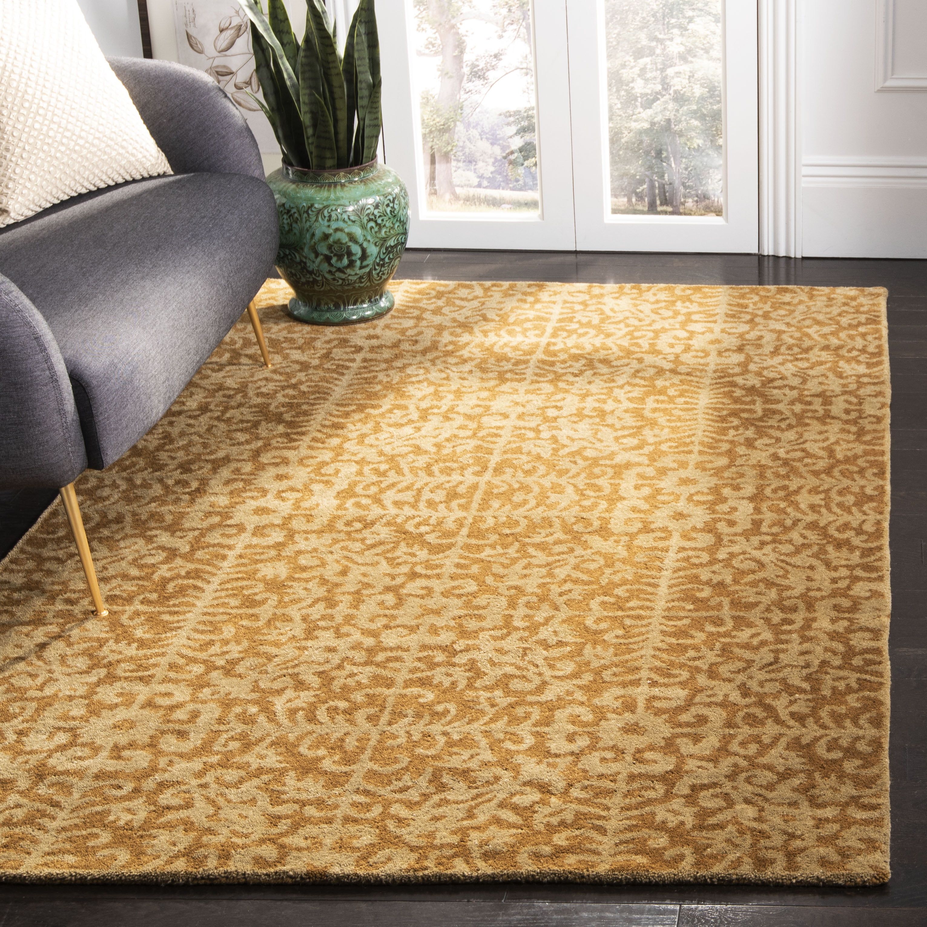 Handmade Gold and Beige Wool Tufted Area Rug, 12' x 15'