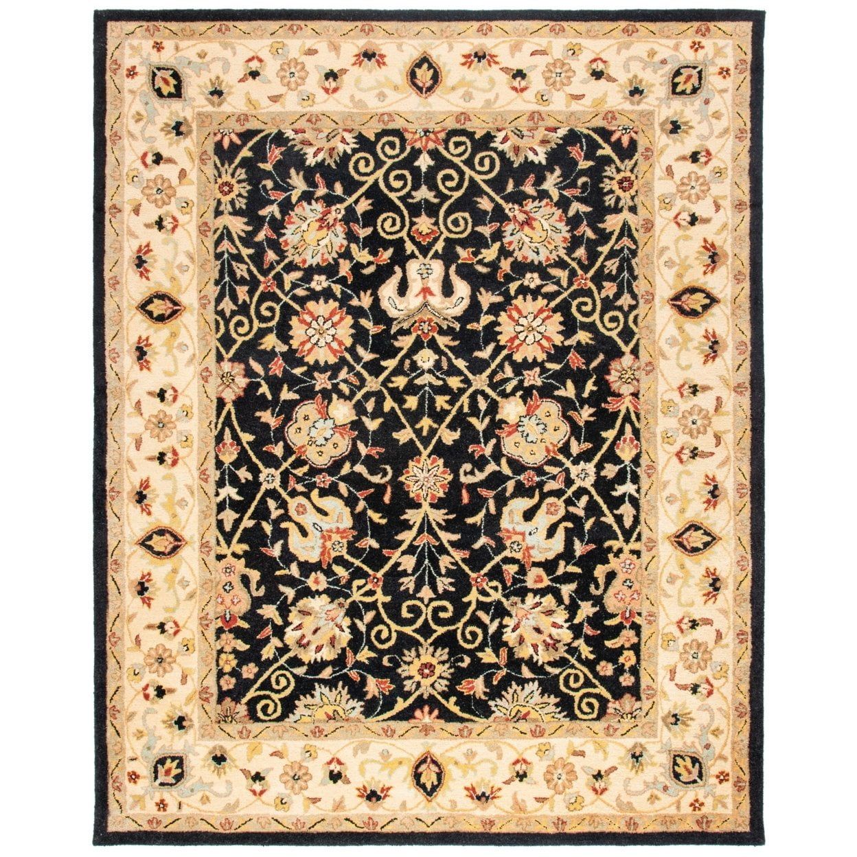 Handmade Black Wool Tufted Traditional Floral Area Rug